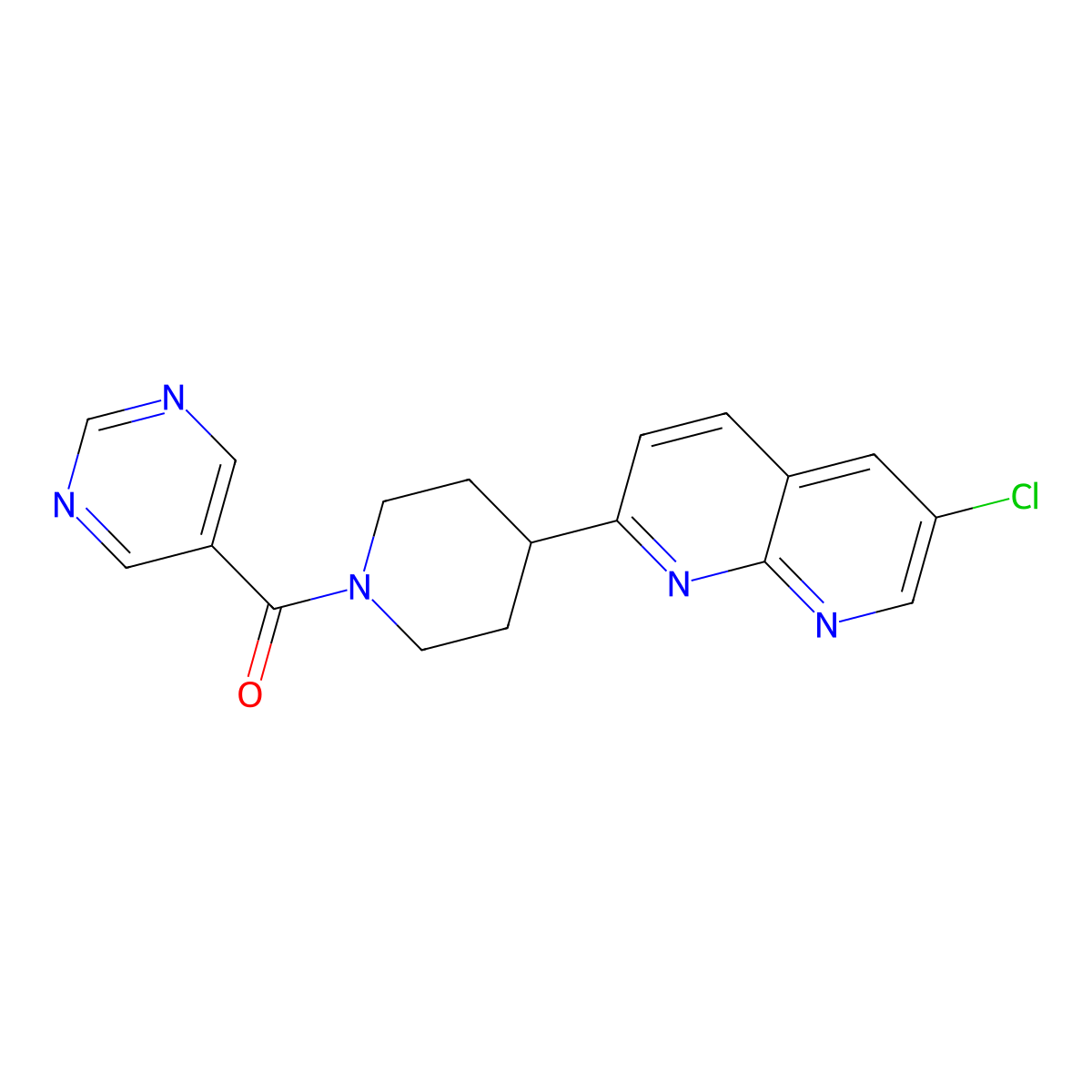 6-Chloro-2-[1-(pyrimidine-5-carbonyl)piperidin-4-yl]-1,8-naphthyridine molecular structure, CAS 2742020-86-4