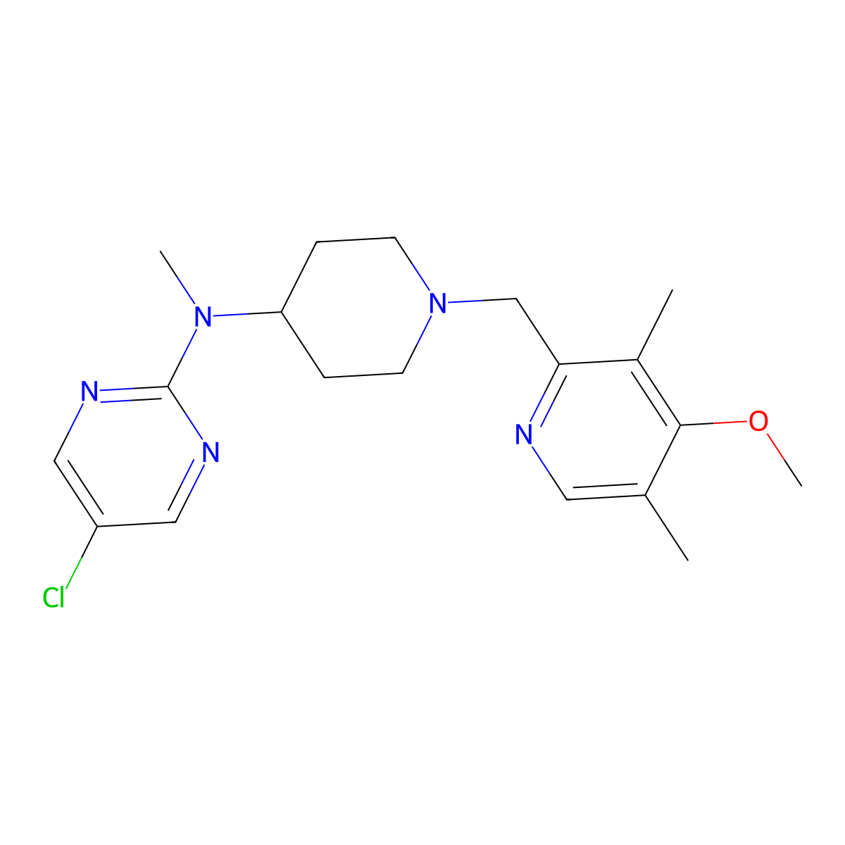 5-chloro-N-{1-[(4-methoxy-3,5-dimethylpyridin-2-yl)methyl]piperidin-4-yl}-N-methylpyrimidin-2-amine molecular structure, CAS 2742020-99-9