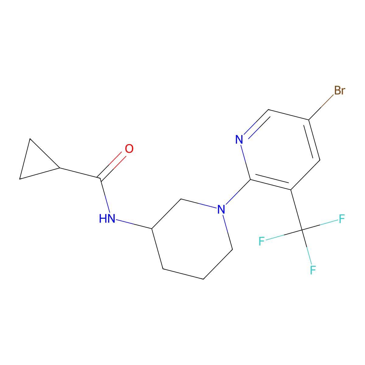 N-{1-[5-bromo-3-(trifluoromethyl)pyridin-2-yl]piperidin-3-yl}cyclopropanecarboxamide molecular structure, CAS 2742021-05-0