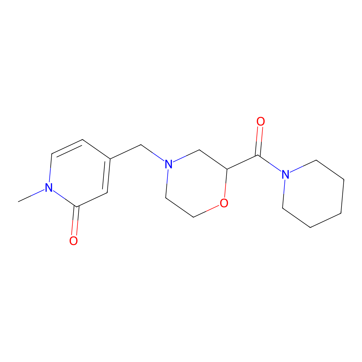 1-Methyl-4-{[2-(piperidine-1-carbonyl)morpholin-4-yl]methyl}-1,2-dihydropyridin-2-one molecular structure, CAS 2742021-07-2