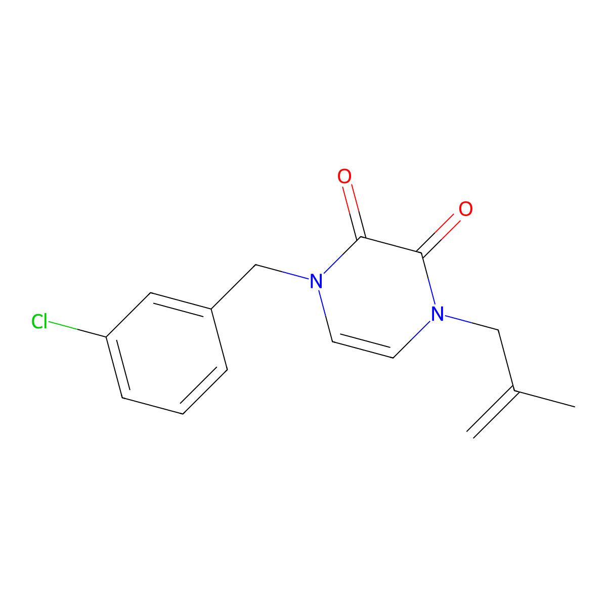 1-[(3-Chlorophenyl)methyl]-4-(2-methylprop-2-en-1-yl)-1,2,3,4-tetrahydropyrazine-2,3-dione molecular structure, CAS 2742021-10-7