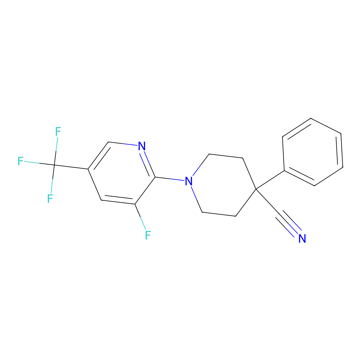 1-[3-Fluoro-5-(trifluoromethyl)pyridin-2-yl]-4-phenylpiperidine-4-carbonitrile molecular structure, CAS 2742021-16-3