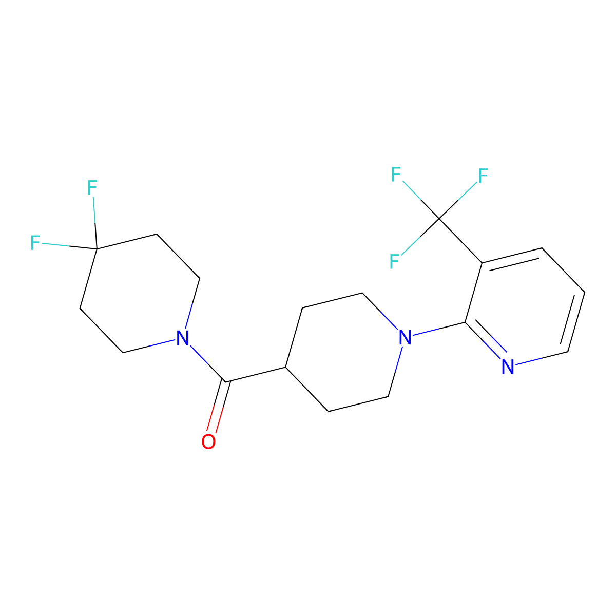 2-[4-(4,4-Difluoropiperidine-1-carbonyl)piperidin-1-yl]-3-(trifluoromethyl)pyridine molecular structure, CAS 2742021-18-5