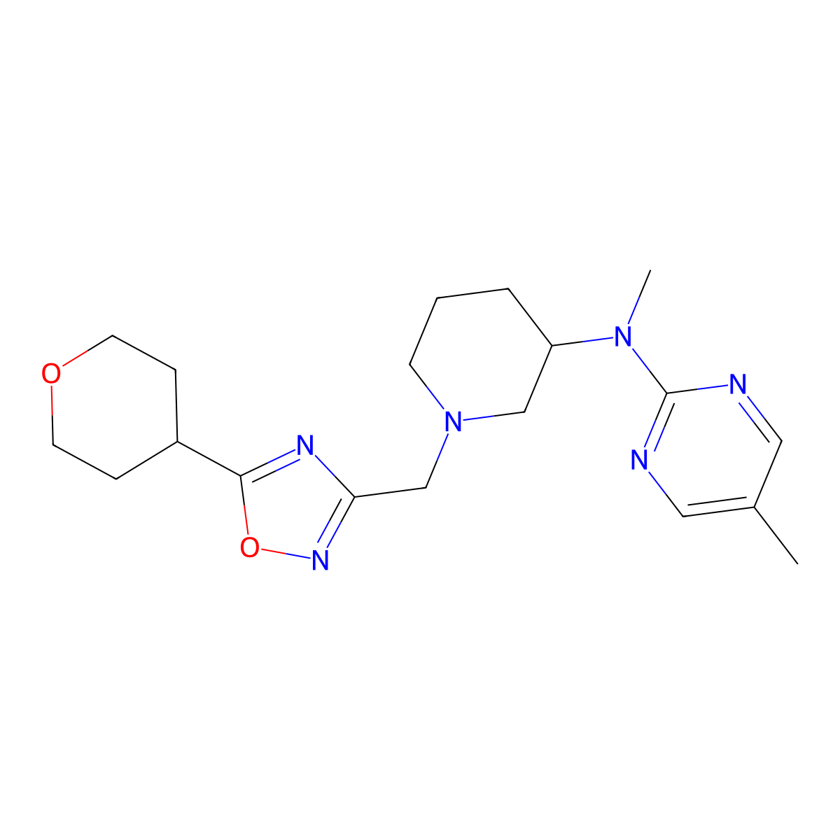N,5-dimethyl-N-(1-{[5-(oxan-4-yl)-1,2,4-oxadiazol-3-yl]methyl}piperidin-3-yl)pyrimidin-2-amine molecular structure, CAS 2742021-29-8