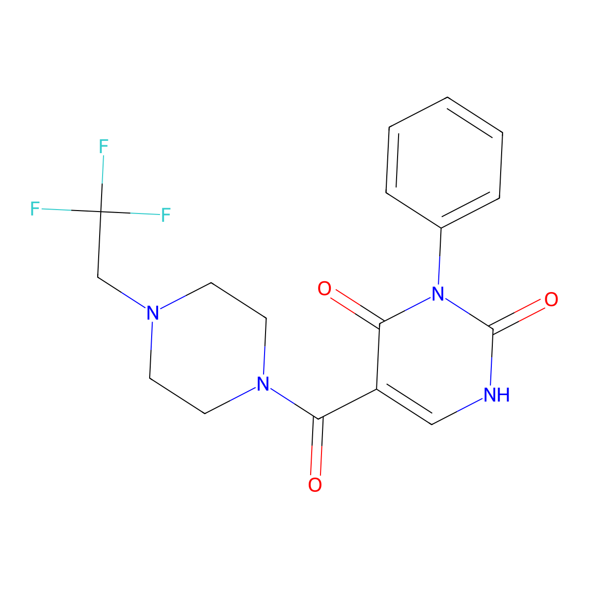 3-Phenyl-5-[4-(2,2,2-trifluoroethyl)piperazine-1-carbonyl]-1,2,3,4-tetrahydropyrimidine-2,4-dione molecular structure, CAS 2742021-34-5