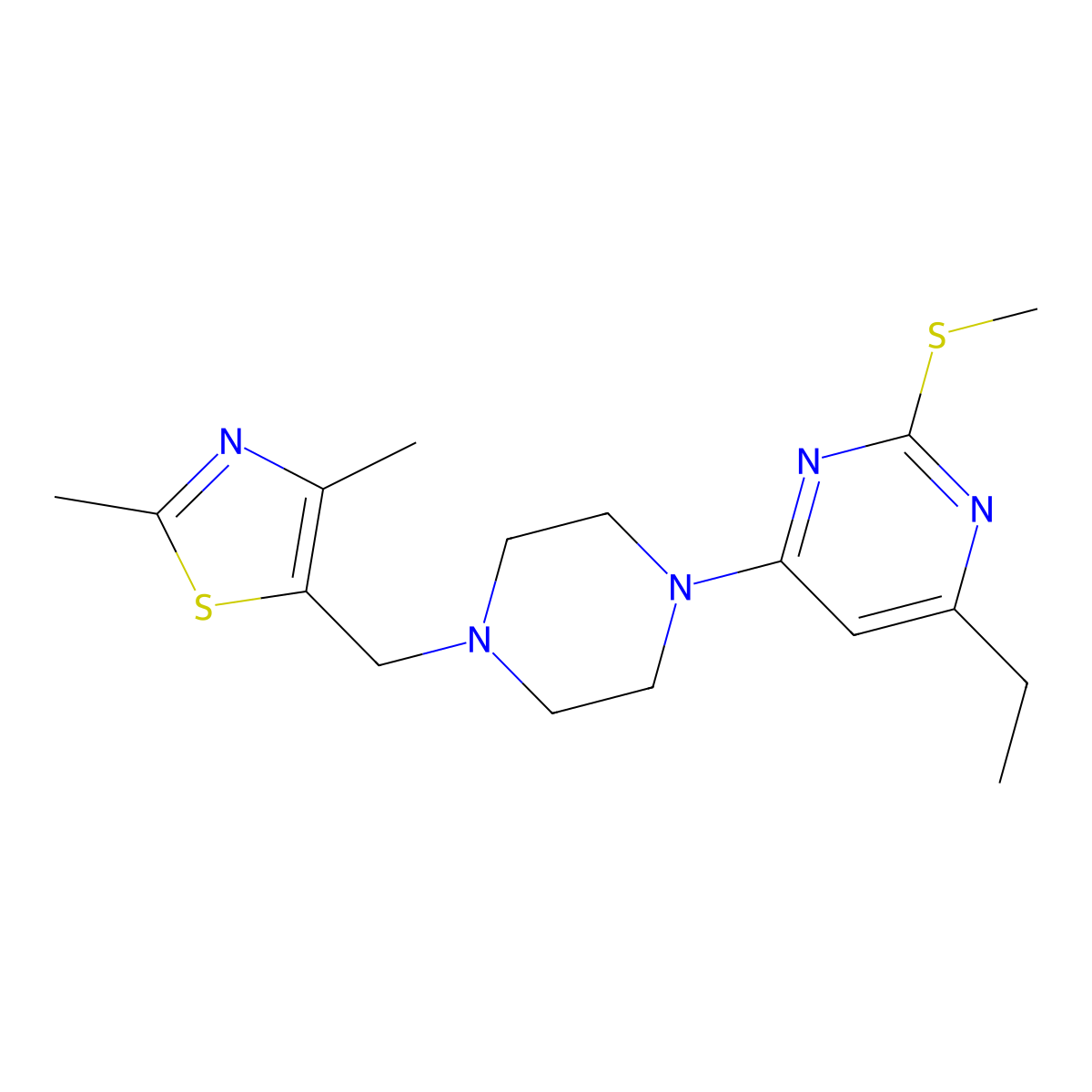 4-{4-[(2,4-Dimethyl-1,3-thiazol-5-yl)methyl]piperazin-1-yl}-6-ethyl-2-(methylsulfanyl)pyrimidine molecular structure, CAS 2742021-35-6
