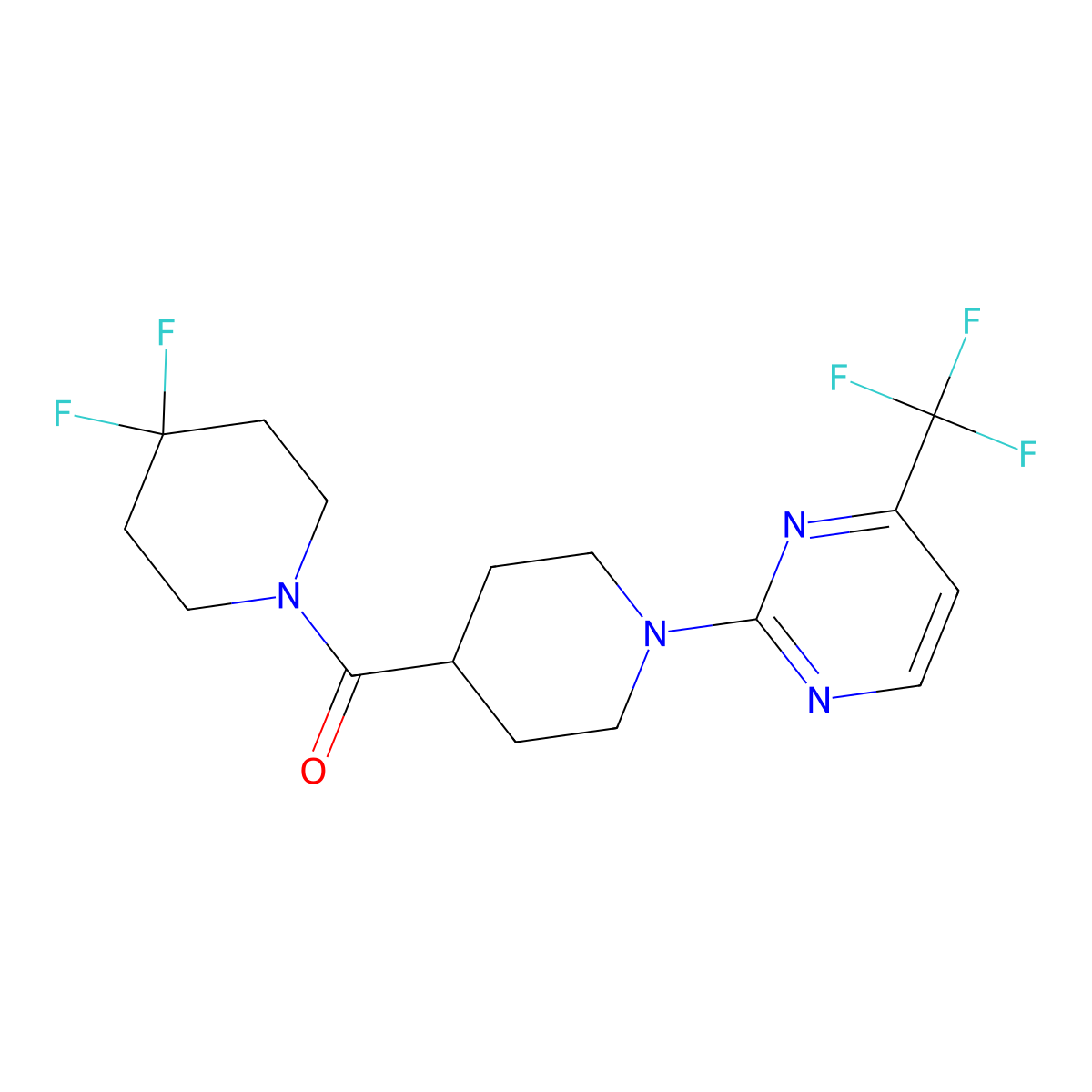 2-[4-(4,4-Difluoropiperidine-1-carbonyl)piperidin-1-yl]-4-(trifluoromethyl)pyrimidine molecular structure, CAS 2742021-36-7