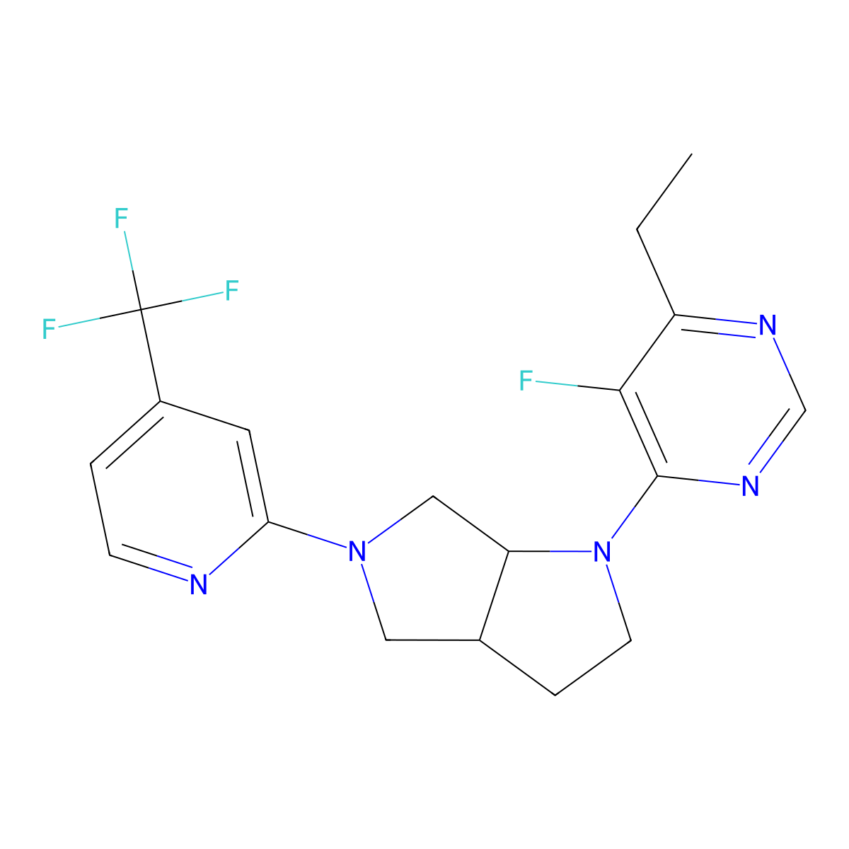 4-Ethyl-5-fluoro-6-{5-[4-(trifluoromethyl)pyridin-2-yl]-octahydropyrrolo[3,4-b]pyrrol-1-yl}pyrimidine molecular structure, CAS 2742021-43-6