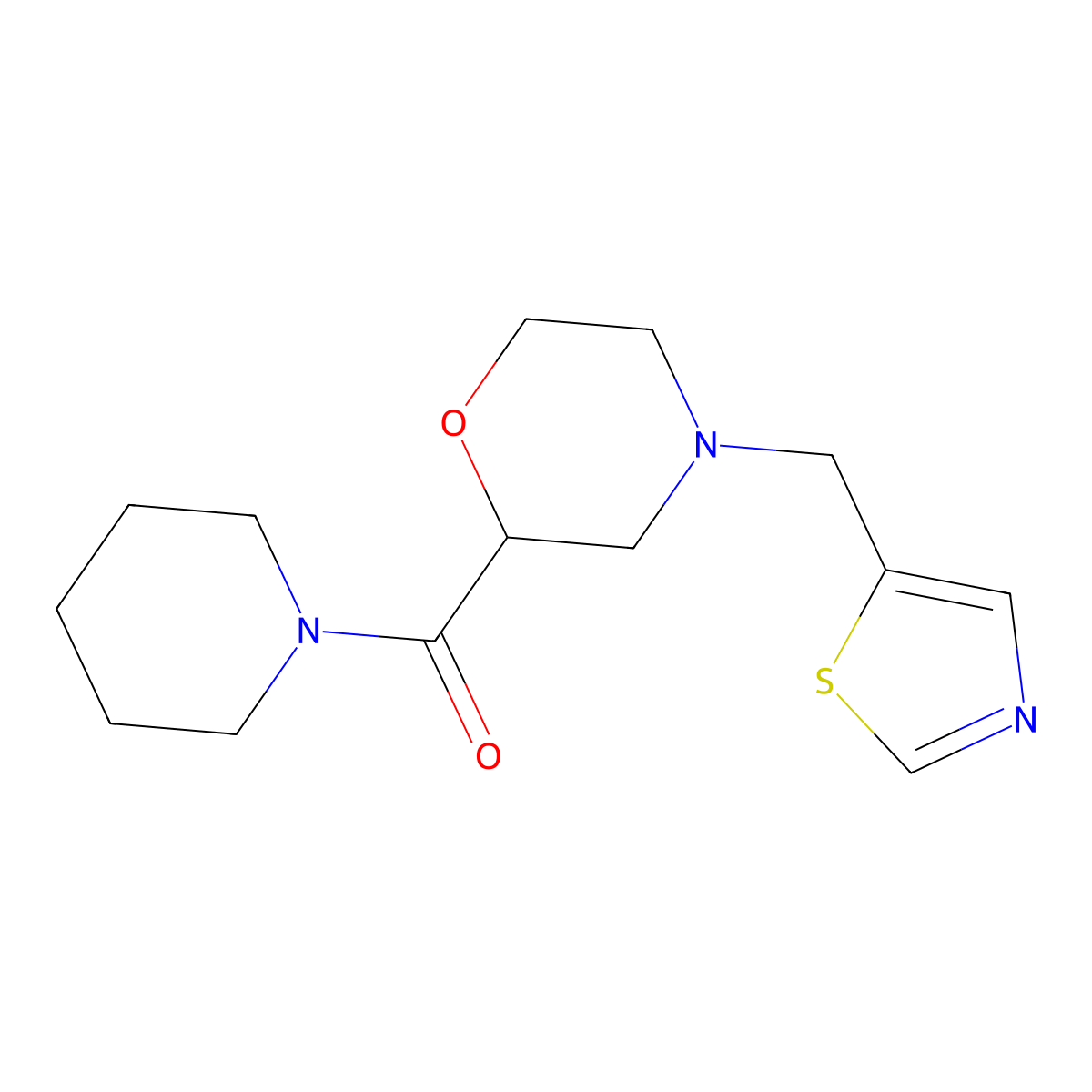 2-(Piperidine-1-carbonyl)-4-[(1,3-thiazol-5-yl)methyl]morpholine molecular structure, CAS 2742021-45-8