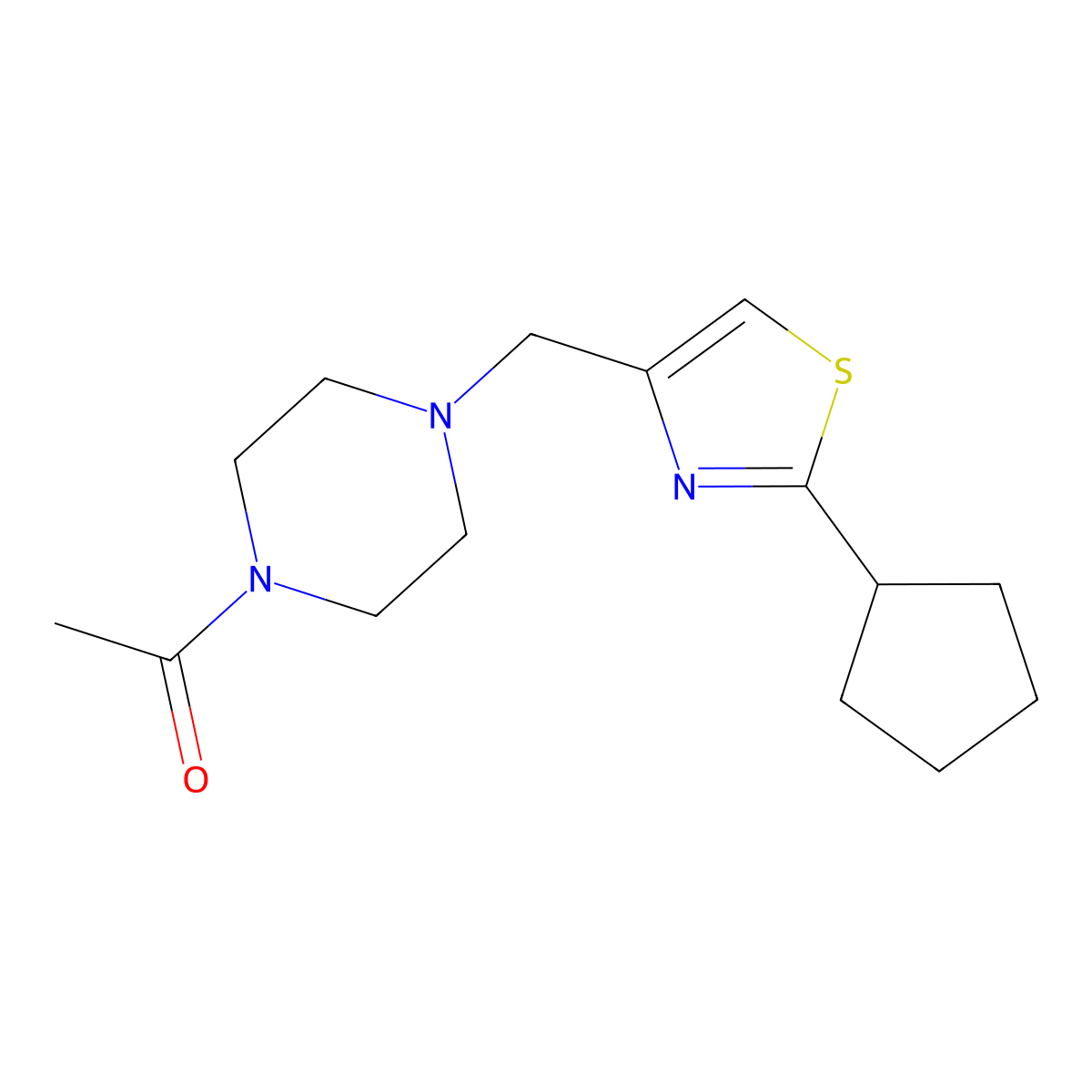 1-{4-[(2-Cyclopentyl-1,3-thiazol-4-yl)methyl]piperazin-1-yl}ethan-1-one molecular structure, CAS 2742021-54-9