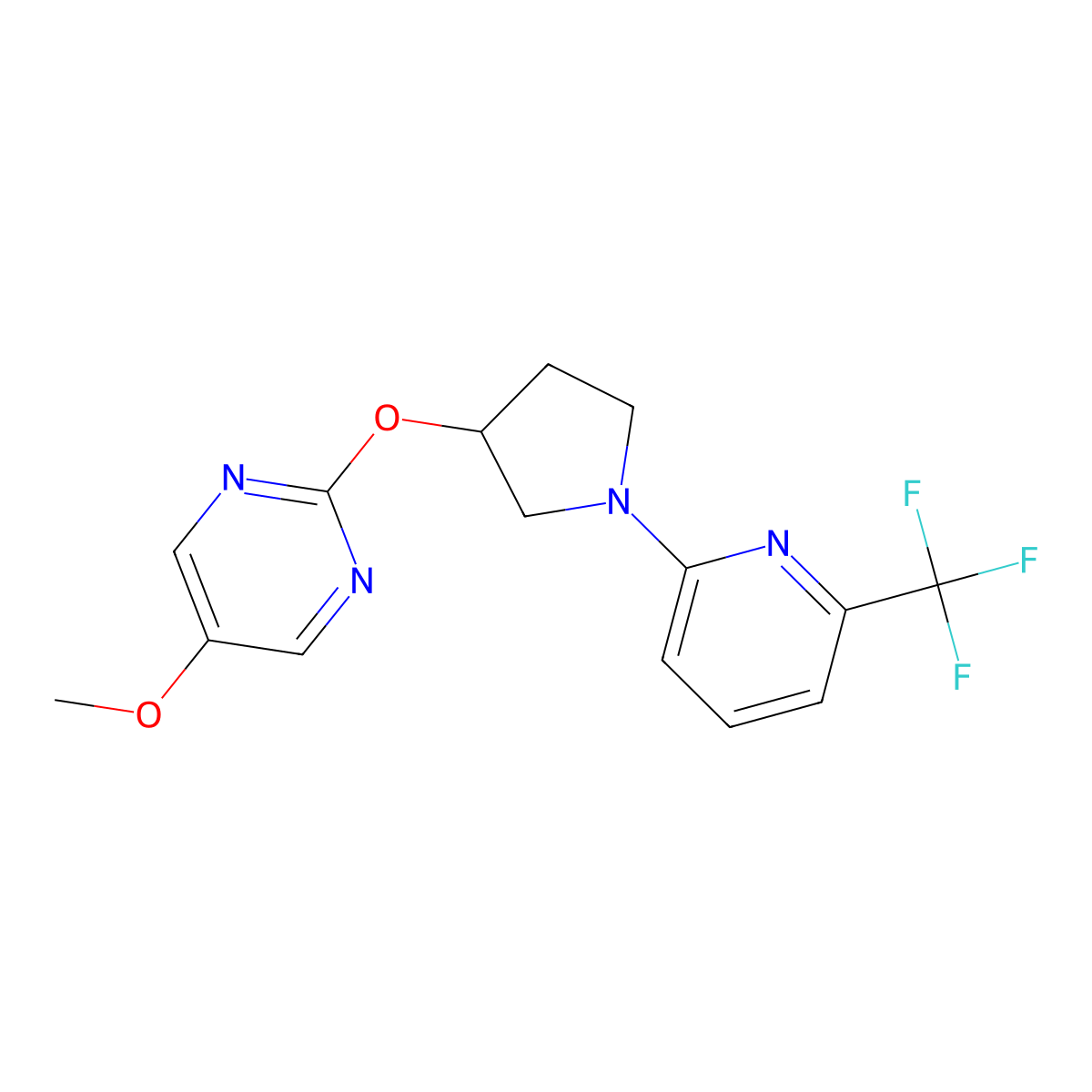 5-Methoxy-2-({1-[6-(trifluoromethyl)pyridin-2-yl]pyrrolidin-3-yl}oxy)pyrimidine molecular structure, CAS 2742021-56-1