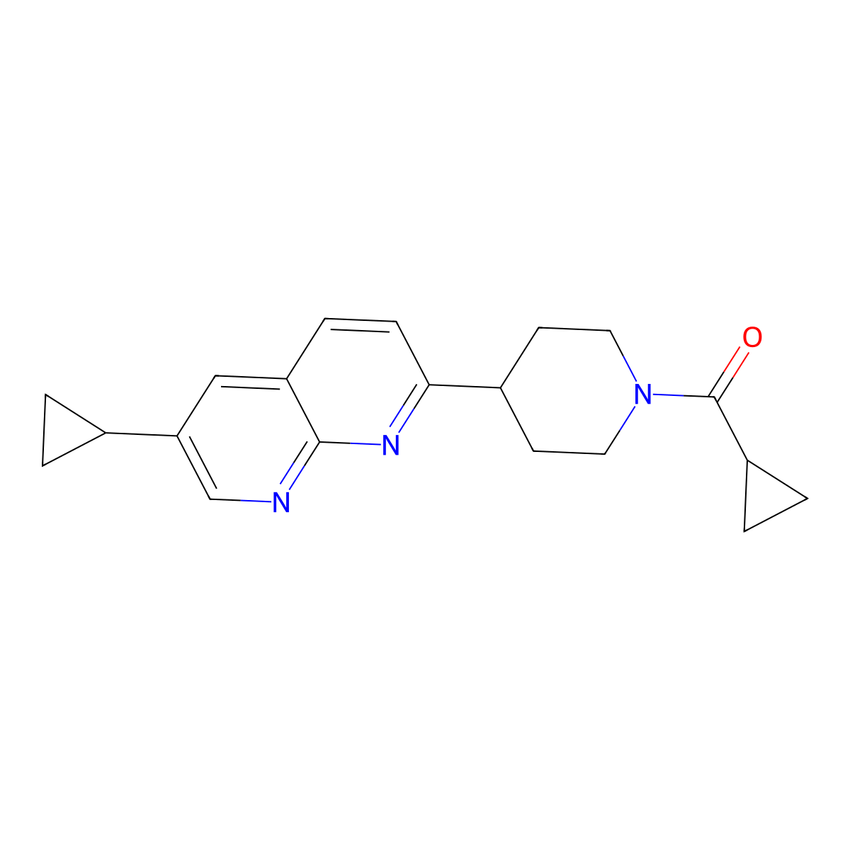 2-(1-Cyclopropanecarbonylpiperidin-4-yl)-6-cyclopropyl-1,8-naphthyridine molecular structure, CAS 2742021-57-2