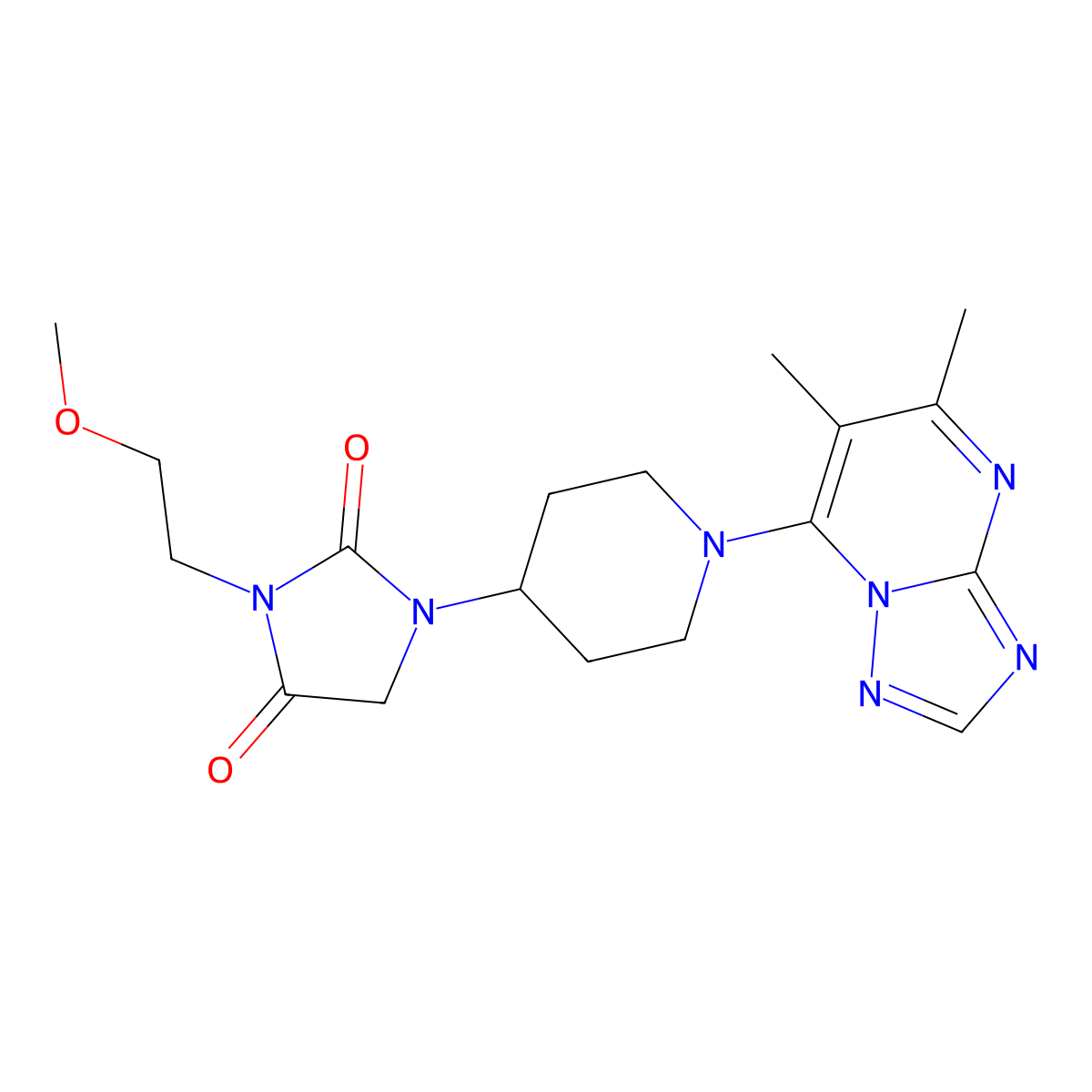 1-(1-{5,6-Dimethyl-[1,2,4]triazolo[1,5-a]pyrimidin-7-yl}piperidin-4-yl)-3-(2-methoxyethyl)imidazolidine-2,4-dione molecular structure, CAS 2742021-62-9