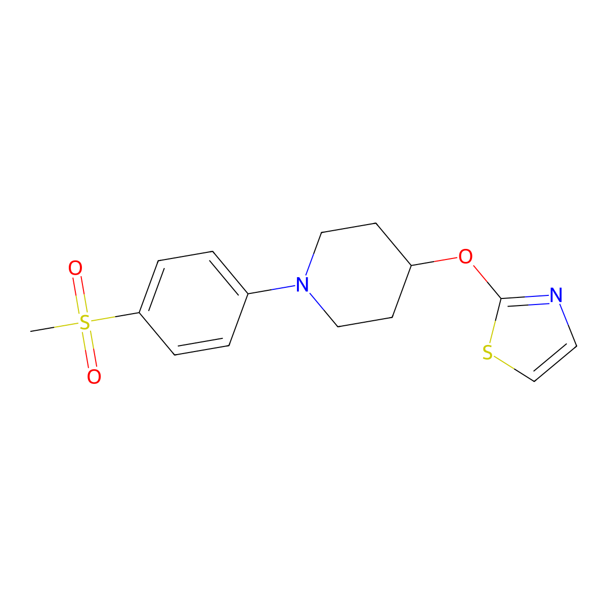 1-(4-Methanesulfonylphenyl)-4-(1,3-thiazol-2-yloxy)piperidine molecular structure, CAS 2742021-66-3