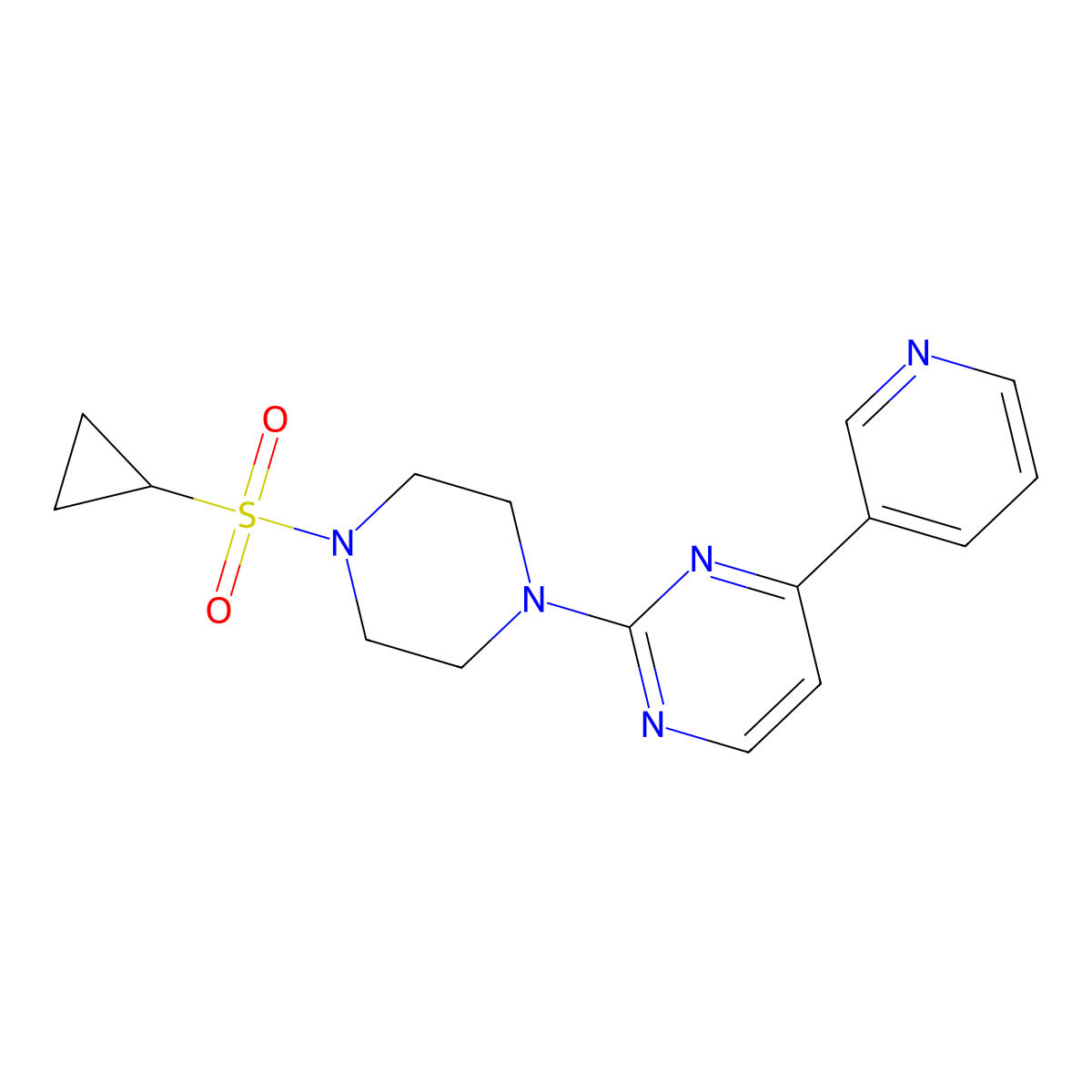 2-[4-(Cyclopropanesulfonyl)piperazin-1-yl]-4-(pyridin-3-yl)pyrimidine molecular structure, CAS 2742021-67-4