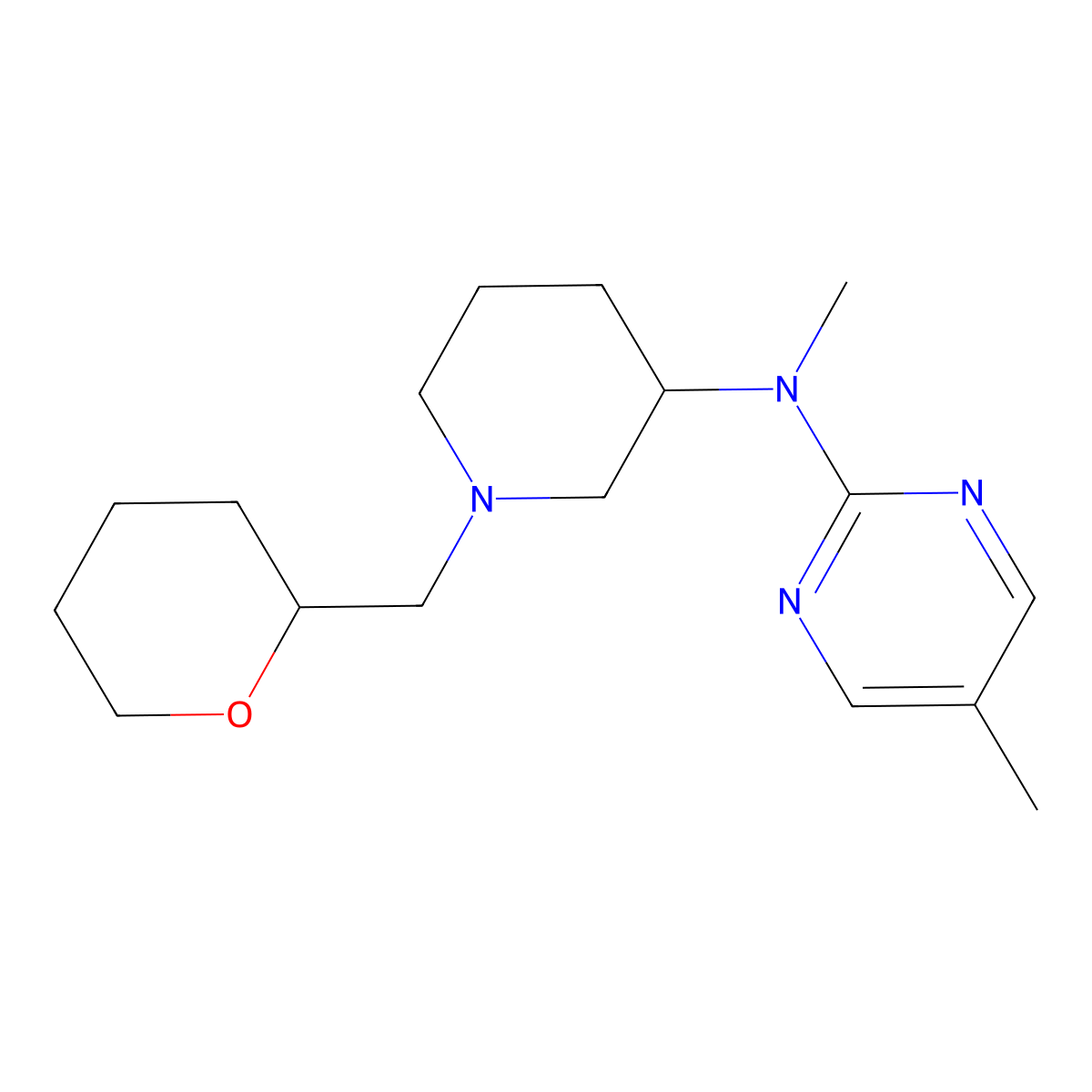 N,5-dimethyl-N-{1-[(oxan-2-yl)methyl]piperidin-3-yl}pyrimidin-2-amine molecular structure, CAS 2742021-69-6