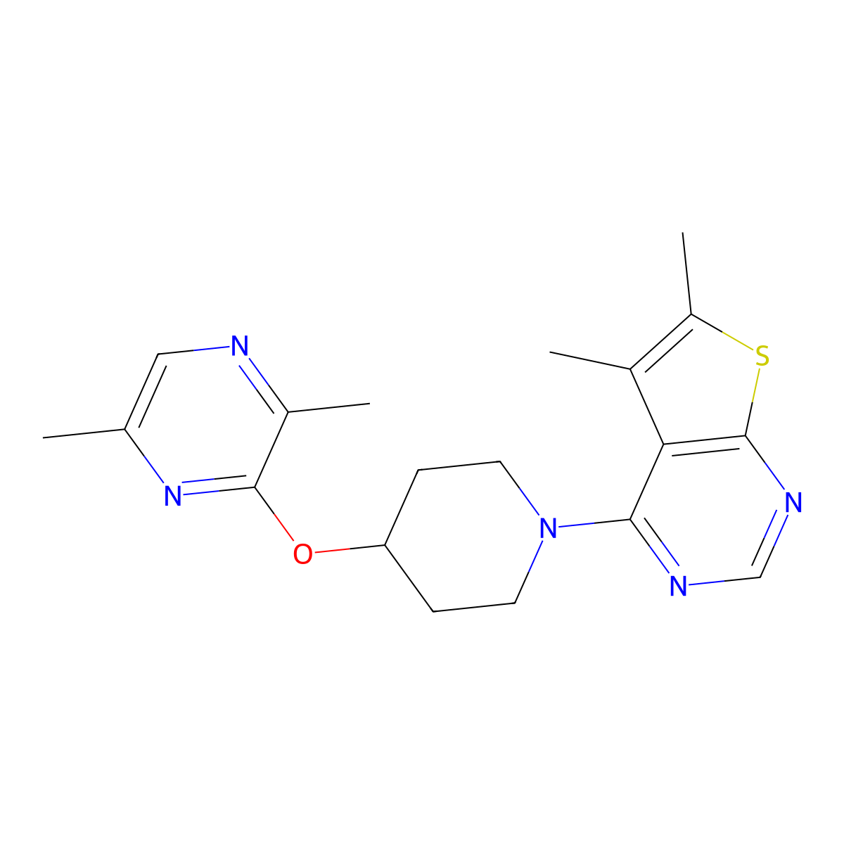 3-[(1-{5,6-Dimethylthieno[2,3-d]pyrimidin-4-yl}piperidin-4-yl)oxy]-2,5-dimethylpyrazine molecular structure, CAS 2742021-70-9