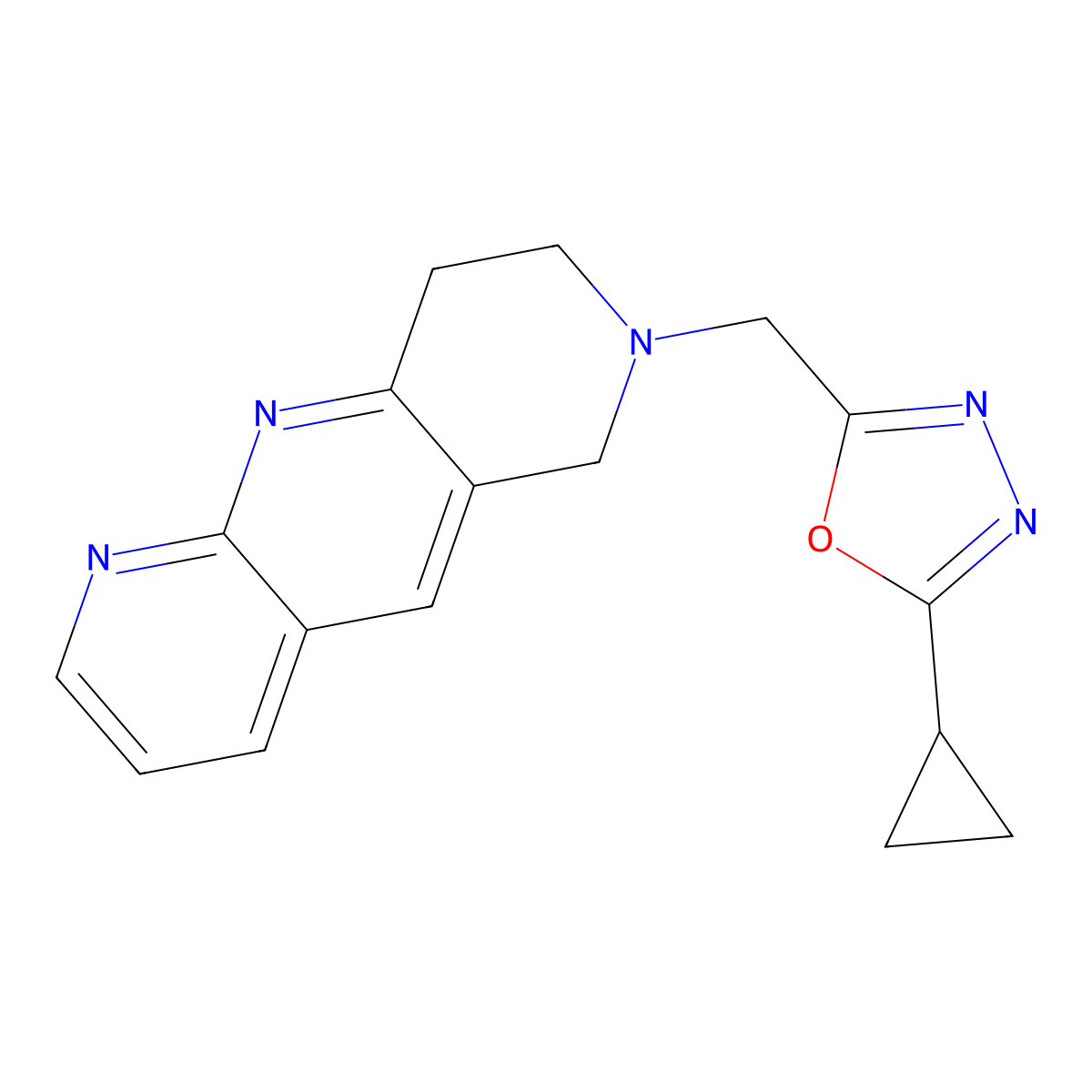 2-cyclopropyl-5-({6H,7H,8H,9H-pyrido[2,3-b]1,6-naphthyridin-7-yl}methyl)-1,3,4-oxadiazole molecular structure, CAS 2742021-72-1