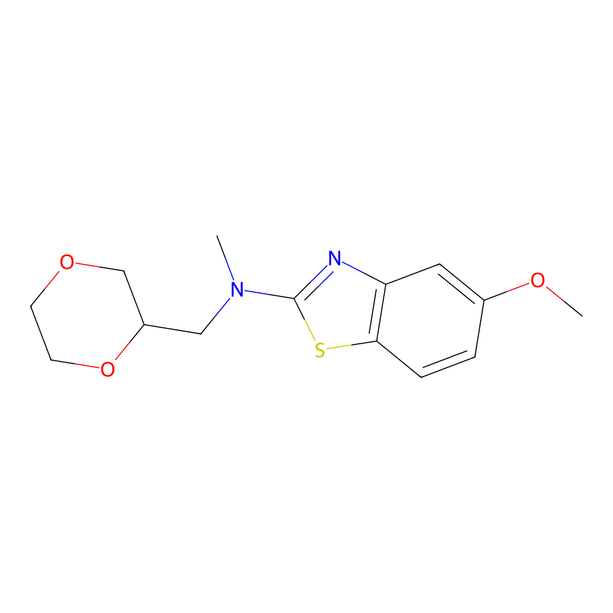N-[(1,4-dioxan-2-yl)methyl]-5-methoxy-N-methyl-1,3-benzothiazol-2-amine molecular structure, CAS 2742021-76-5