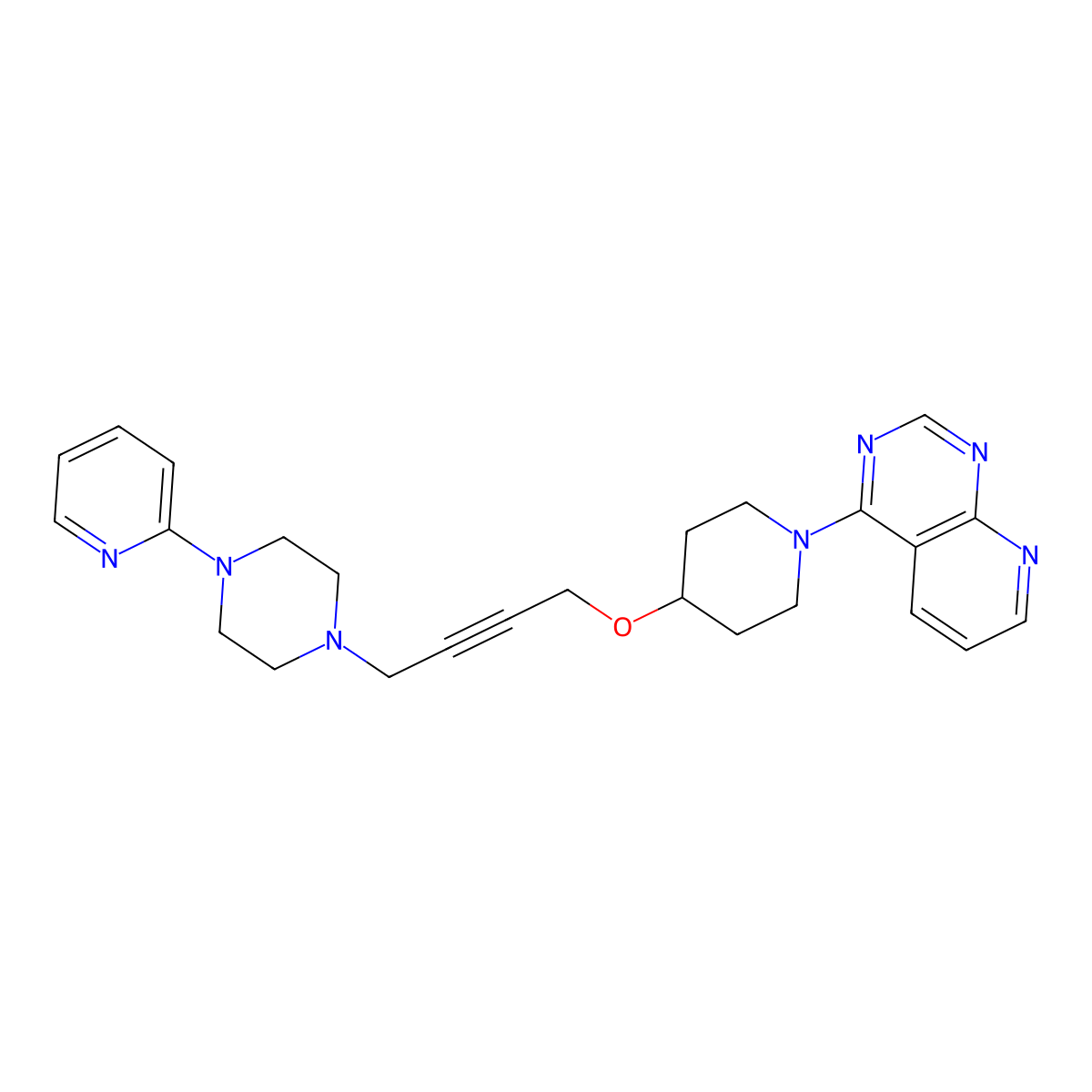 1-(Pyridin-2-yl)-4-{4-[(1-{pyrido[2,3-d]pyrimidin-4-yl}piperidin-4-yl)oxy]but-2-yn-1-yl}piperazine molecular structure, CAS 2742021-79-8