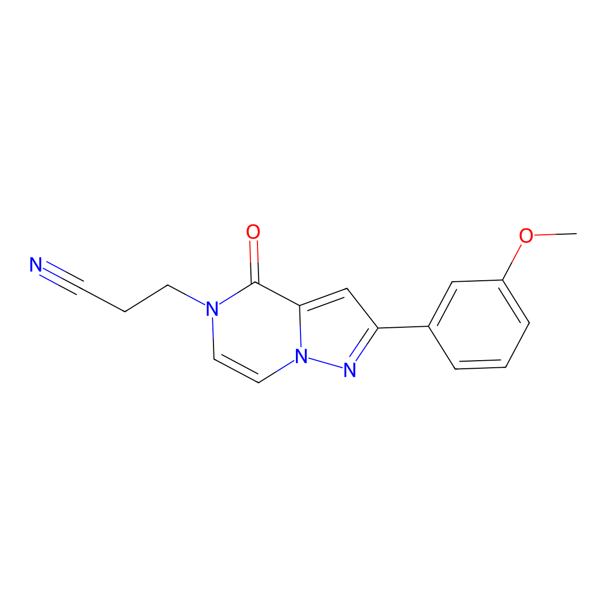 3-[2-(3-methoxyphenyl)-4-oxo-4H,5H-pyrazolo[1,5-a]pyrazin-5-yl]propanenitrile molecular structure, CAS 2742021-81-2