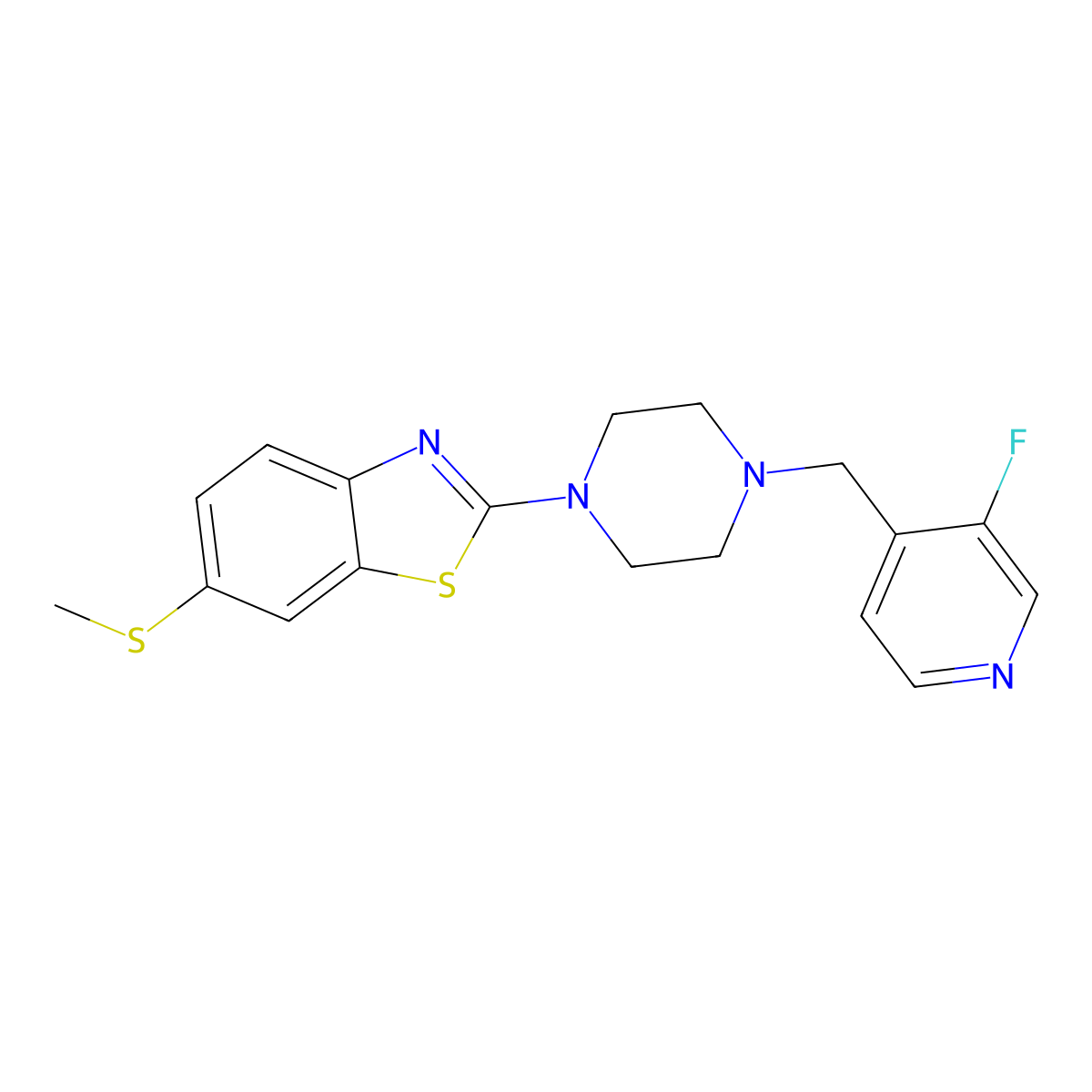 2-{4-[(3-Fluoropyridin-4-yl)methyl]piperazin-1-yl}-6-(methylsulfanyl)-1,3-benzothiazole molecular structure, CAS 2742021-82-3