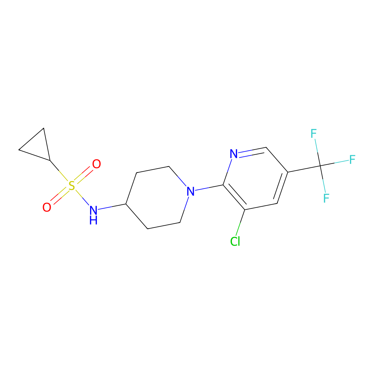 N-{1-[3-chloro-5-(trifluoromethyl)pyridin-2-yl]piperidin-4-yl}cyclopropanesulfonamide molecular structure, CAS 2742021-83-4