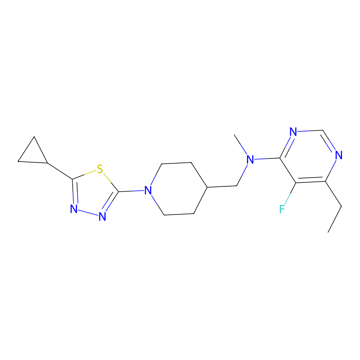 N-{[1-(5-cyclopropyl-1,3,4-thiadiazol-2-yl)piperidin-4-yl]methyl}-6-ethyl-5-fluoro-N-methylpyrimidin-4-amine molecular structure, CAS 2742021-87-8