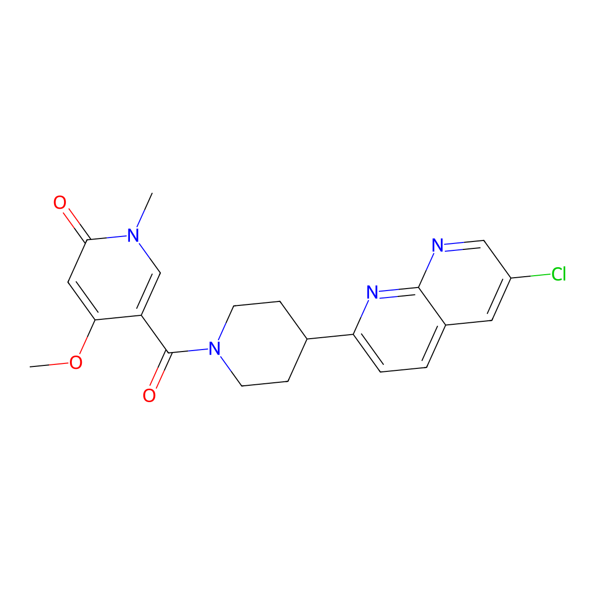 5-[4-(6-Chloro-1,8-naphthyridin-2-yl)piperidine-1-carbonyl]-4-methoxy-1-methyl-1,2-dihydropyridin-2-one molecular structure, CAS 2742021-92-5