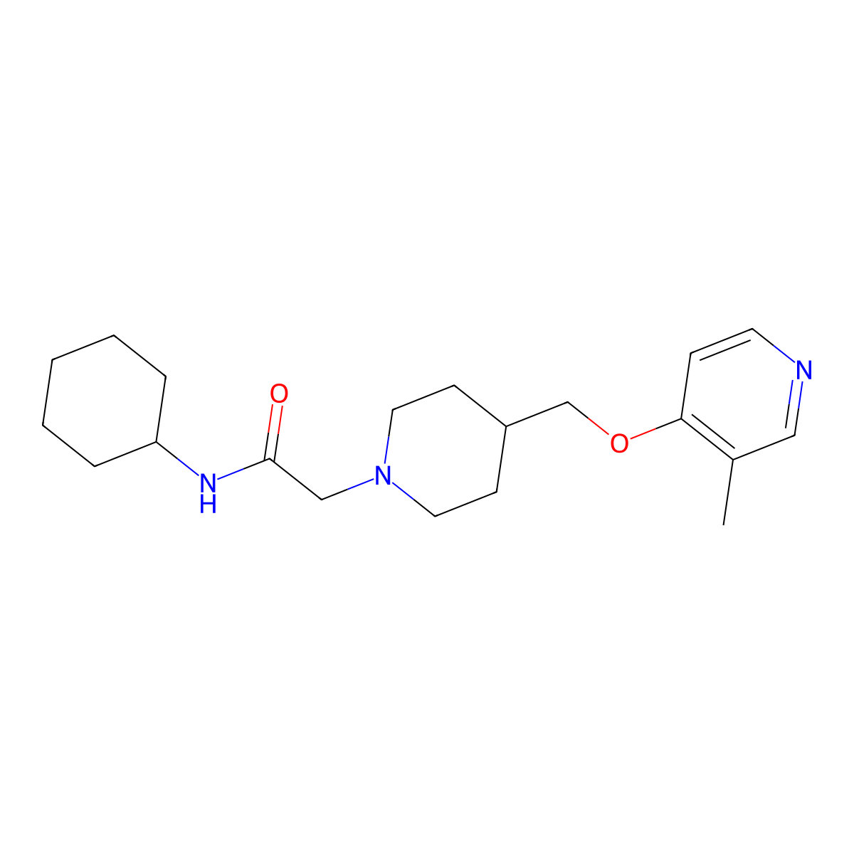N-cyclohexyl-2-(4-{[(3-methylpyridin-4-yl)oxy]methyl}piperidin-1-yl)acetamide molecular structure, CAS 2742021-97-0