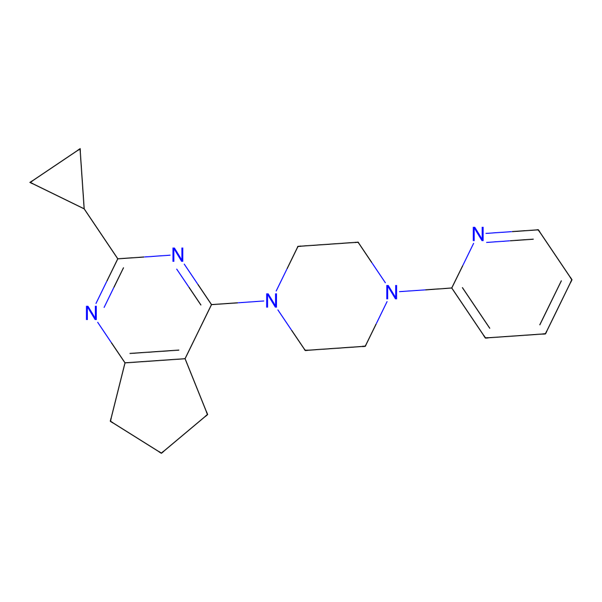 1-{2-cyclopropyl-5H,6H,7H-cyclopenta[d]pyrimidin-4-yl}-4-(pyridin-2-yl)piperazine molecular structure, CAS 2742022-00-8