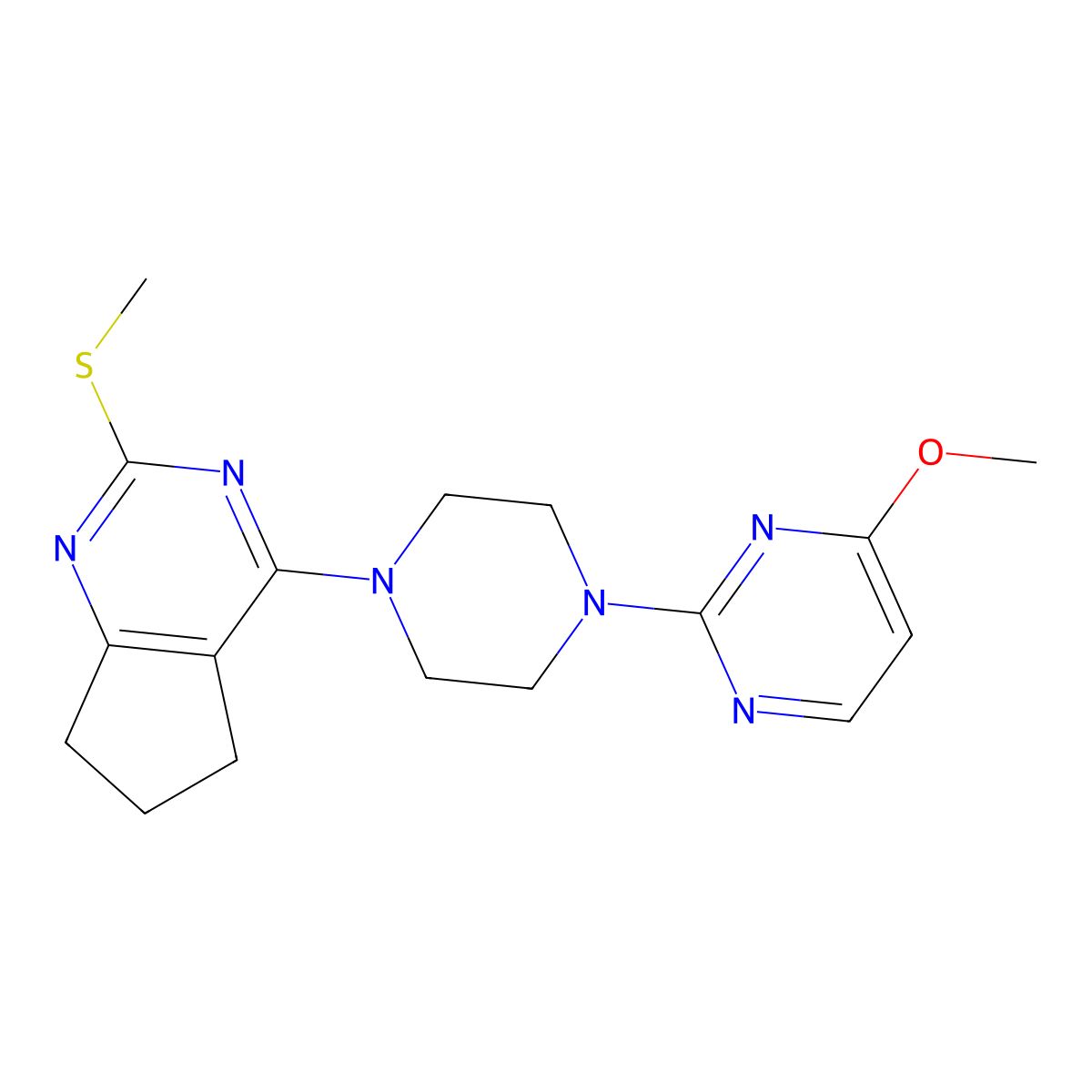 4-methoxy-2-{4-[2-(methylsulfanyl)-5H,6H,7H-cyclopenta[d]pyrimidin-4-yl]piperazin-1-yl}pyrimidine molecular structure, CAS 2742022-13-3