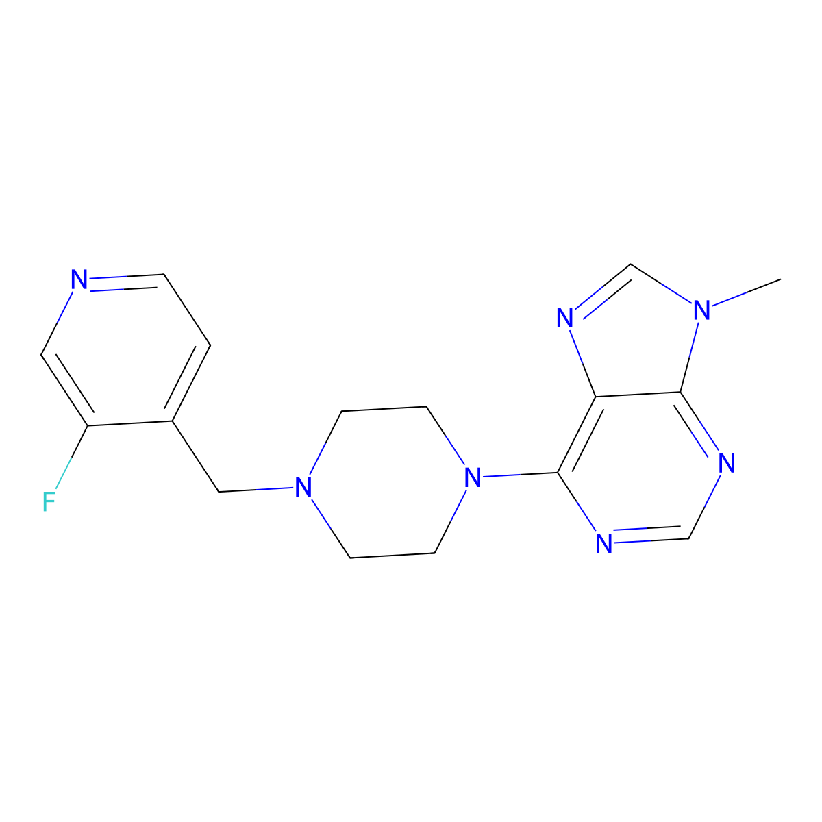 6-{4-[(3-fluoropyridin-4-yl)methyl]piperazin-1-yl}-9-methyl-9H-purine molecular structure, CAS 2742022-15-5