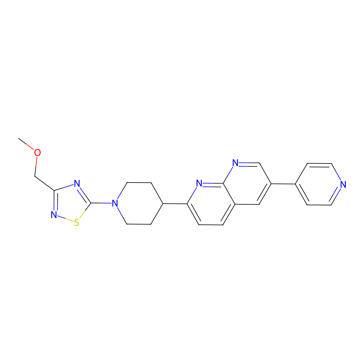 2-{1-[3-(Methoxymethyl)-1,2,4-thiadiazol-5-yl]piperidin-4-yl}-6-(pyridin-4-yl)-1,8-naphthyridine molecular structure, CAS 2742022-19-9