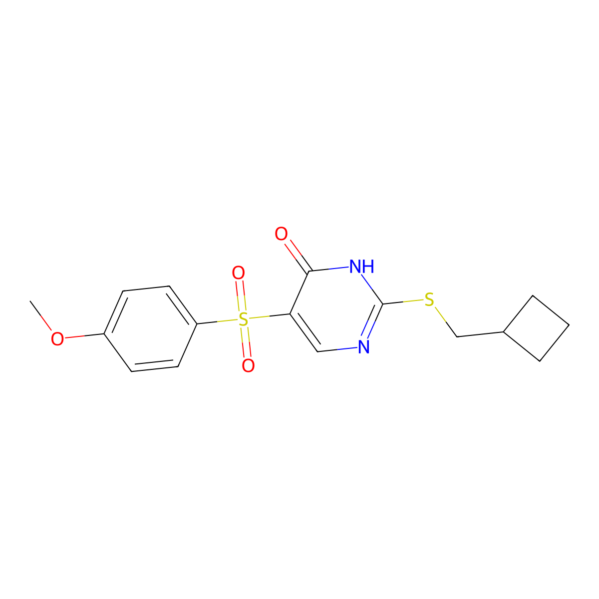 2-[(Cyclobutylmethyl)sulfanyl]-5-(4-methoxybenzenesulfonyl)-3,4-dihydropyrimidin-4-one molecular structure, CAS 2742022-20-2