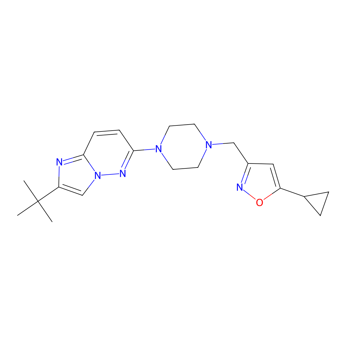 1-{2-Tert-butylimidazo[1,2-b]pyridazin-6-yl}-4-[(5-cyclopropyl-1,2-oxazol-3-yl)methyl]piperazine molecular structure, CAS 2742022-21-3