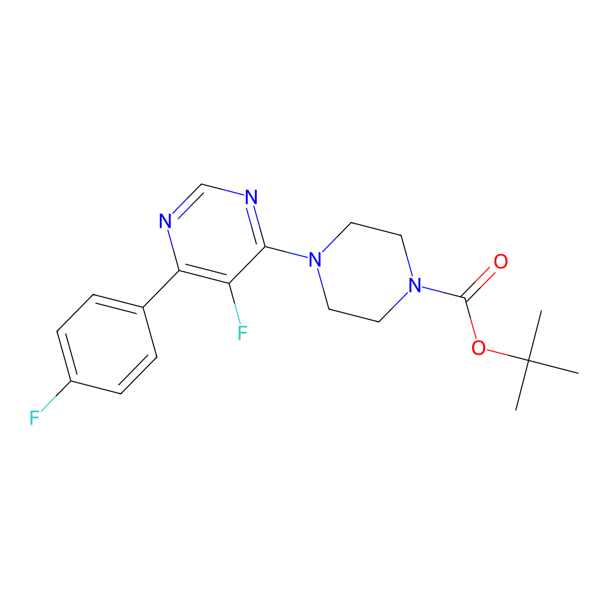 Tert-butyl 4-[5-fluoro-6-(4-fluorophenyl)pyrimidin-4-yl]piperazine-1-carboxylate molecular structure, CAS 2742022-22-4