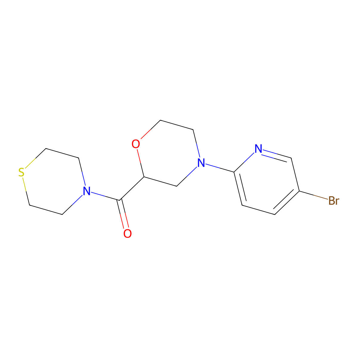 4-(5-Bromopyridin-2-yl)-2-(thiomorpholine-4-carbonyl)morpholine molecular structure, CAS 2742022-27-9