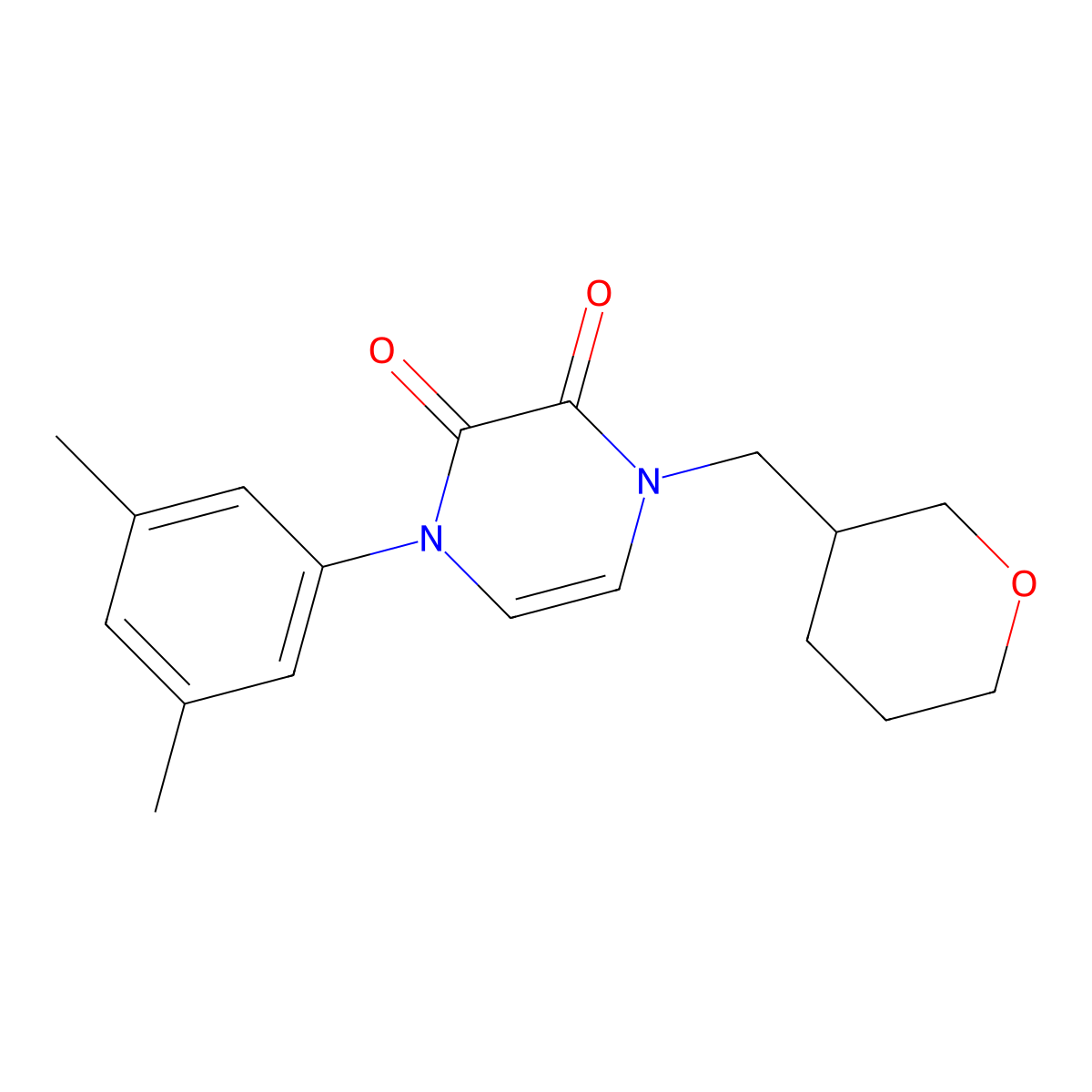 1-(3,5-Dimethylphenyl)-4-[(oxan-3-yl)methyl]-1,2,3,4-tetrahydropyrazine-2,3-dione molecular structure, CAS 2742022-30-4