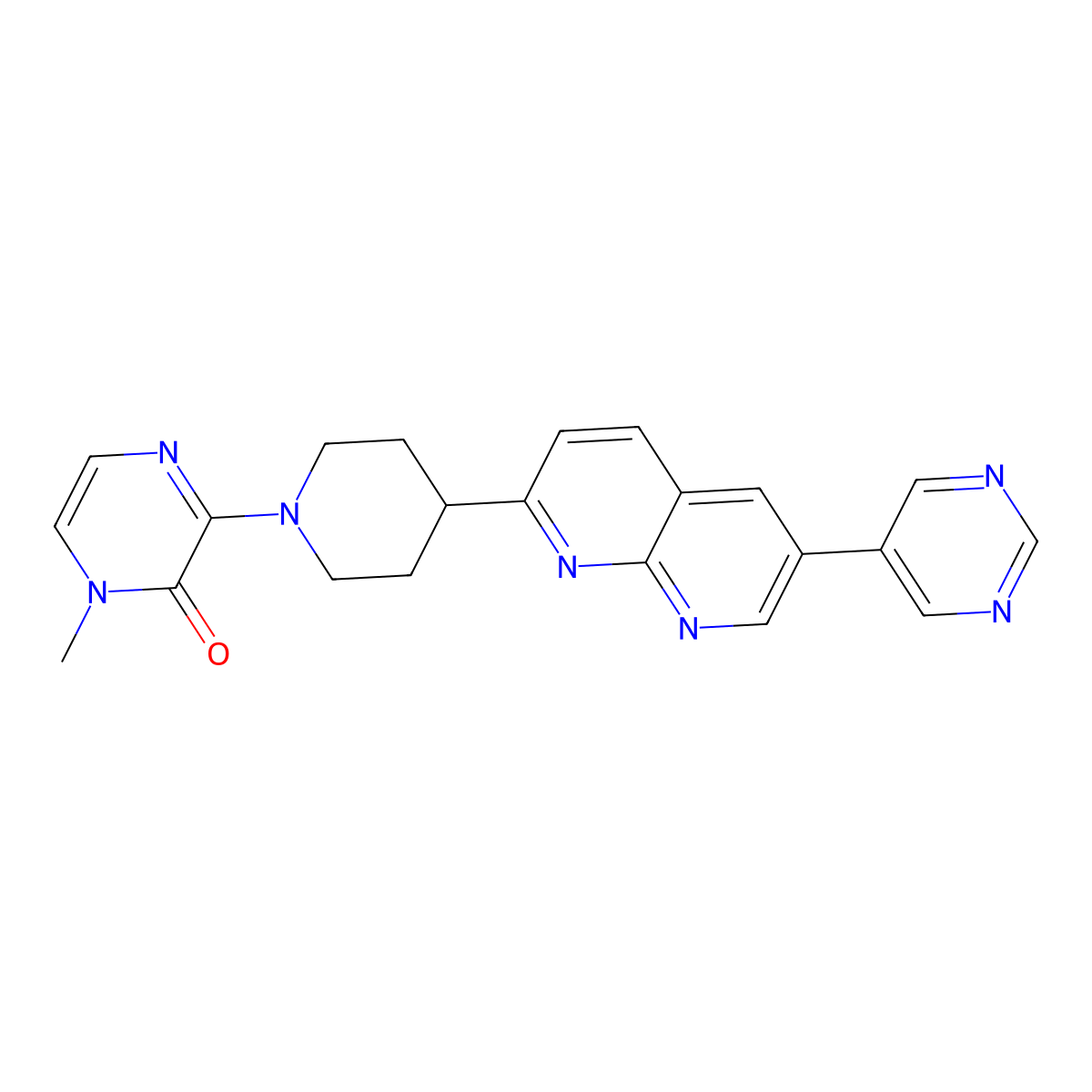 1-Methyl-3-{4-[6-(pyrimidin-5-yl)-1,8-naphthyridin-2-yl]piperidin-1-yl}-1,2-dihydropyrazin-2-one molecular structure, CAS 2742022-32-6