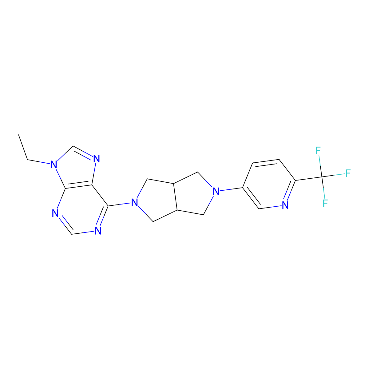 9-ethyl-6-{5-[6-(trifluoromethyl)pyridin-3-yl]-octahydropyrrolo[3,4-c]pyrrol-2-yl}-9H-purine molecular structure, CAS 2742022-34-8