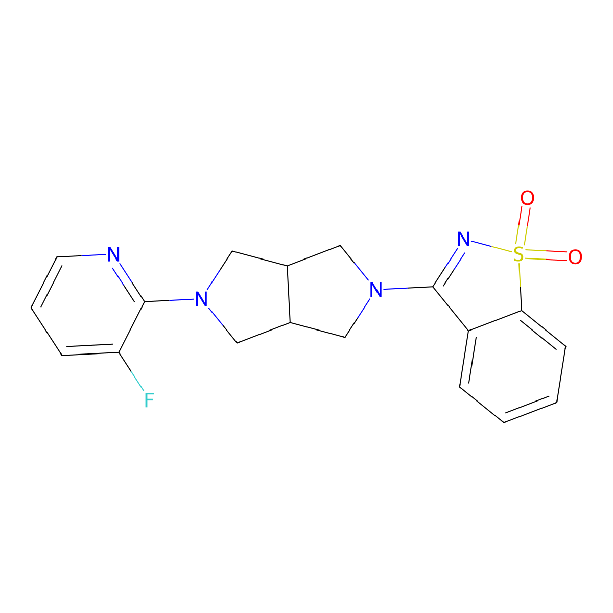 3-[2-(3-Fluoro-2-pyridinyl)-1,3,3a,4,6,6a-hexahydropyrrolo[3,4-c]pyrrol-5-yl]-1,2-benzothiazole 1,1-dioxide molecular structure, CAS 2742022-35-9