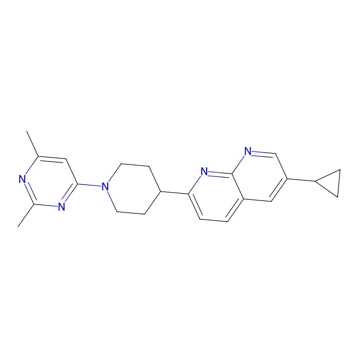 6-Cyclopropyl-2-[1-(2,6-dimethylpyrimidin-4-yl)piperidin-4-yl]-1,8-naphthyridine molecular structure, CAS 2742022-37-1