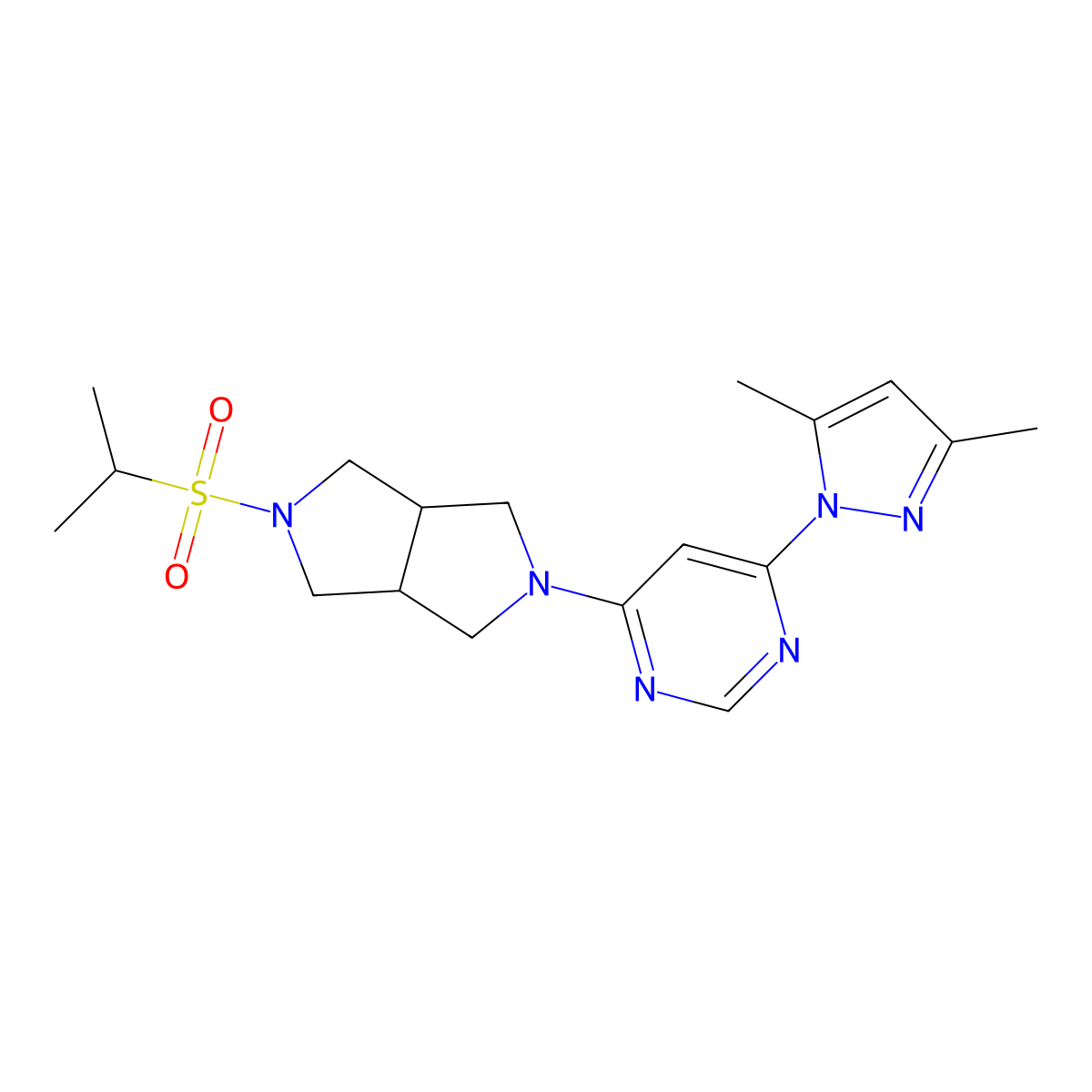 4-(3,5-dimethyl-1H-pyrazol-1-yl)-6-[5-(propane-2-sulfonyl)-octahydropyrrolo[3,4-c]pyrrol-2-yl]pyrimidine molecular structure, CAS 2742022-38-2