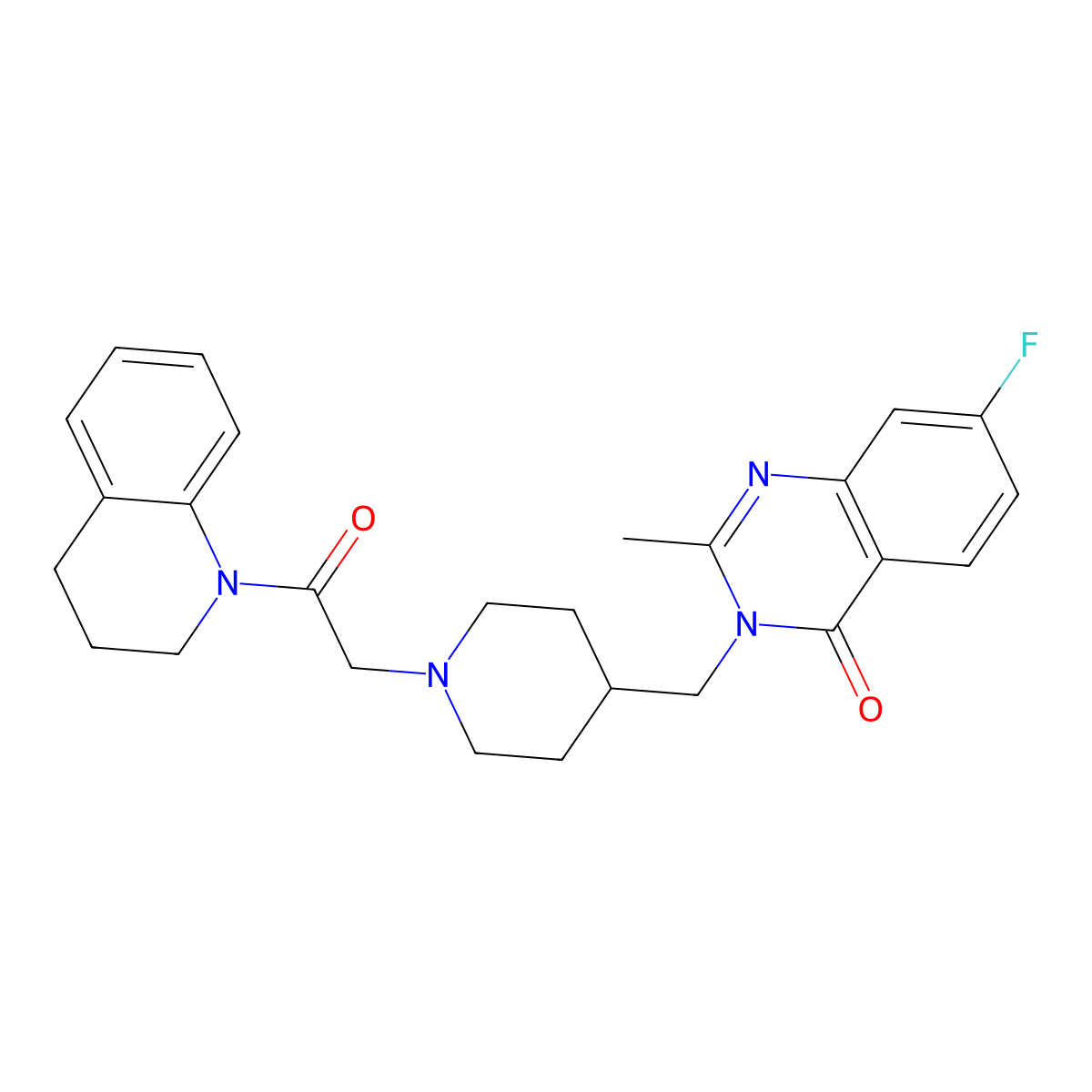 7-Fluoro-2-methyl-3-({1-[2-oxo-2-(1,2,3,4-tetrahydroquinolin-1-yl)ethyl]piperidin-4-yl}methyl)-3,4-dihydroquinazolin-4-one molecular structure, CAS 2742022-41-7