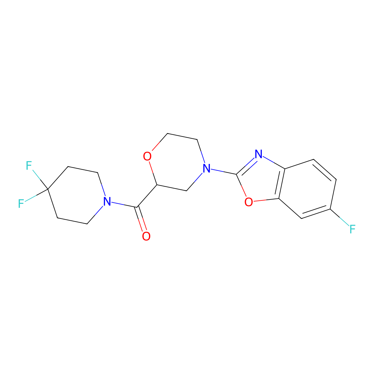 2-[2-(4,4-Difluoropiperidine-1-carbonyl)morpholin-4-yl]-6-fluoro-1,3-benzoxazole molecular structure, CAS 2742022-43-9