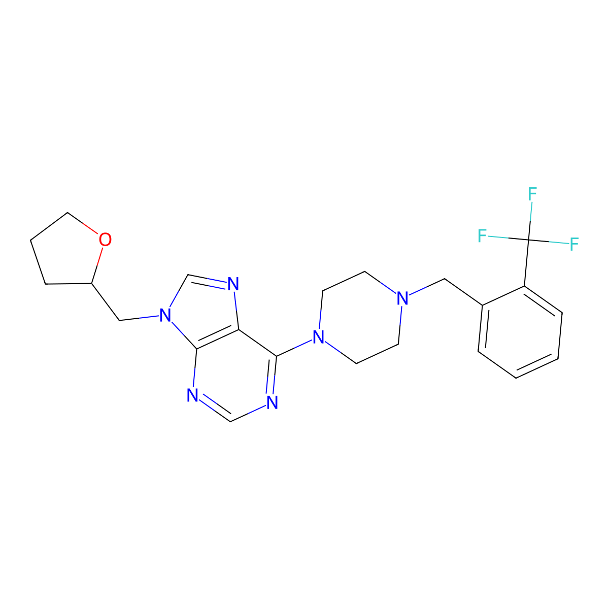 9-[(oxolan-2-yl)methyl]-6-(4-{[2-(trifluoromethyl)phenyl]methyl}piperazin-1-yl)-9H-purine molecular structure, CAS 2742022-45-1