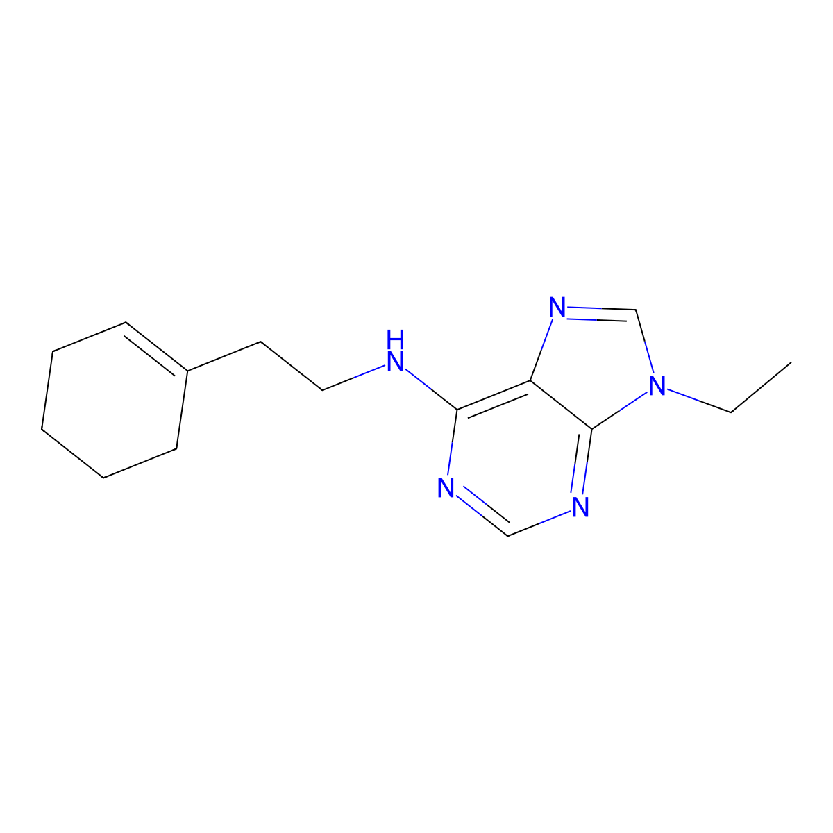 N-[2-(cyclohex-1-en-1-yl)ethyl]-9-ethyl-9H-purin-6-amine molecular structure, CAS 2742022-49-5