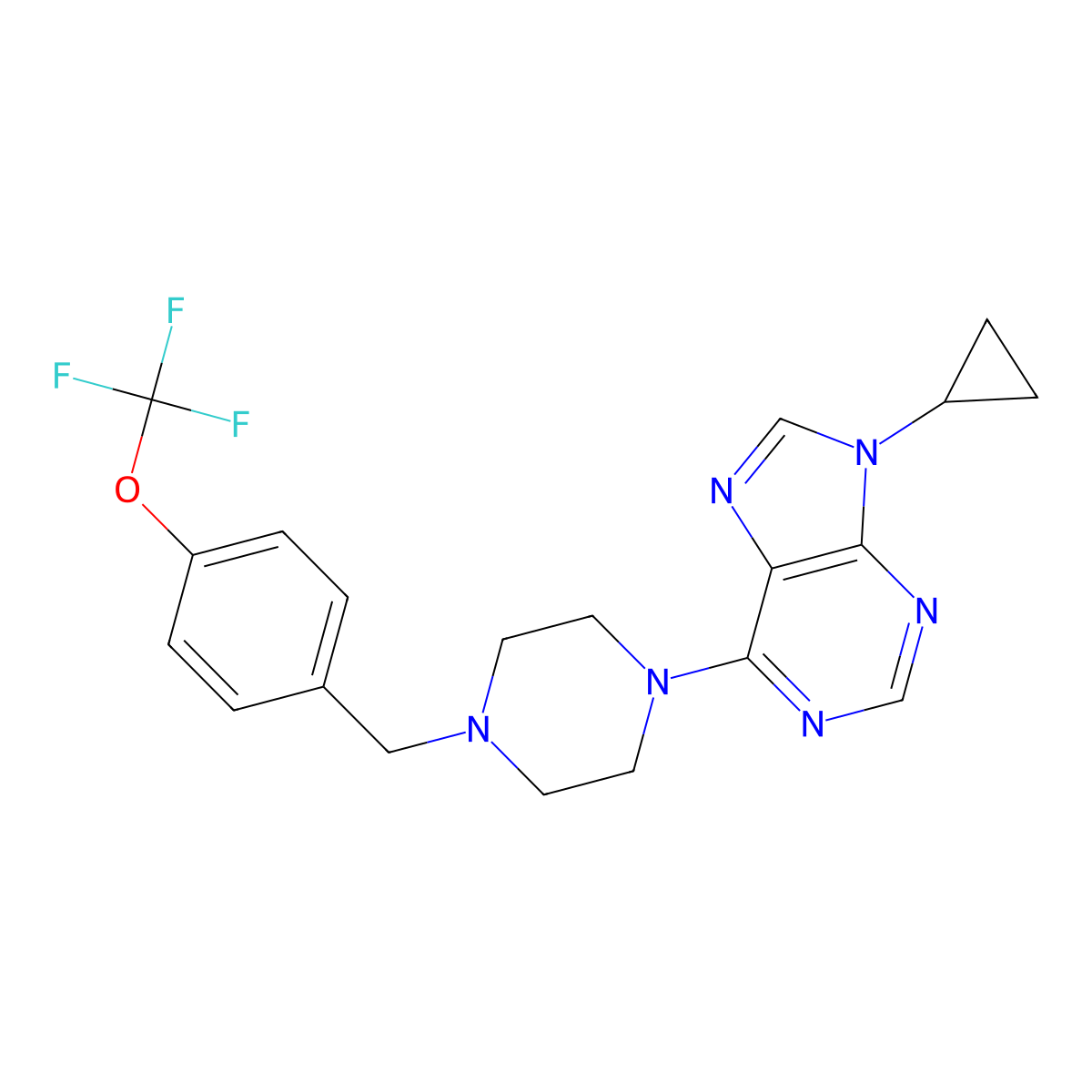 9-cyclopropyl-6-(4-{[4-(trifluoromethoxy)phenyl]methyl}piperazin-1-yl)-9H-purine molecular structure, CAS 2742022-54-2