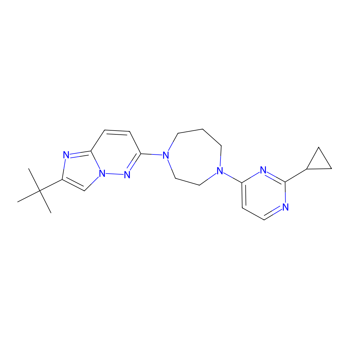 1-{2-Tert-butylimidazo[1,2-b]pyridazin-6-yl}-4-(2-cyclopropylpyrimidin-4-yl)-1,4-diazepane molecular structure, CAS 2742022-56-4